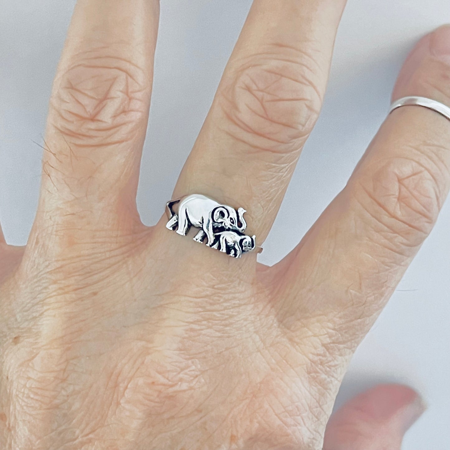 Sterling Silver Baby and Mama Elephant Ring, Love Ring, Animal Ring, Silver Rings