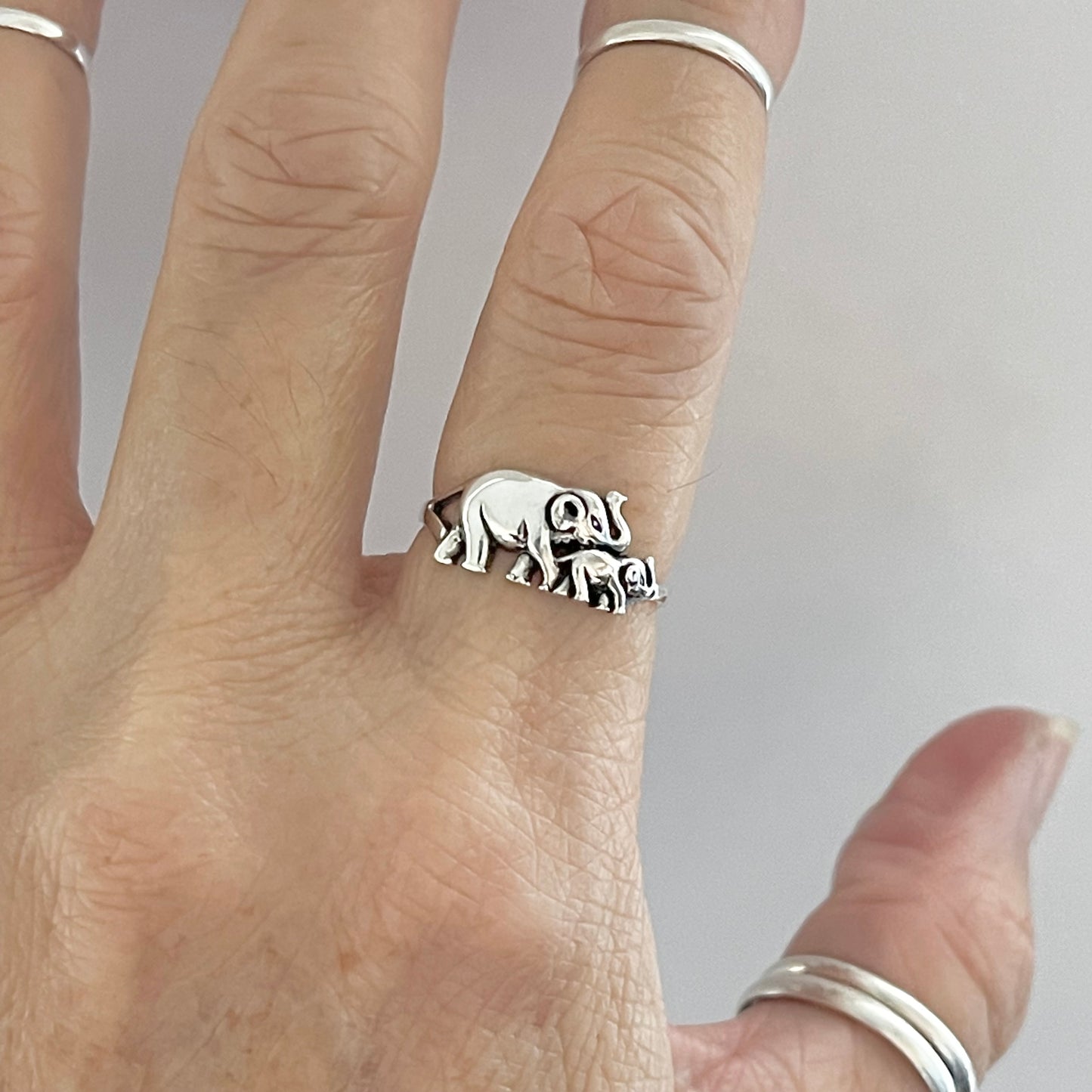 Sterling Silver Baby and Mama Elephant Ring, Love Ring, Animal Ring, Silver Rings