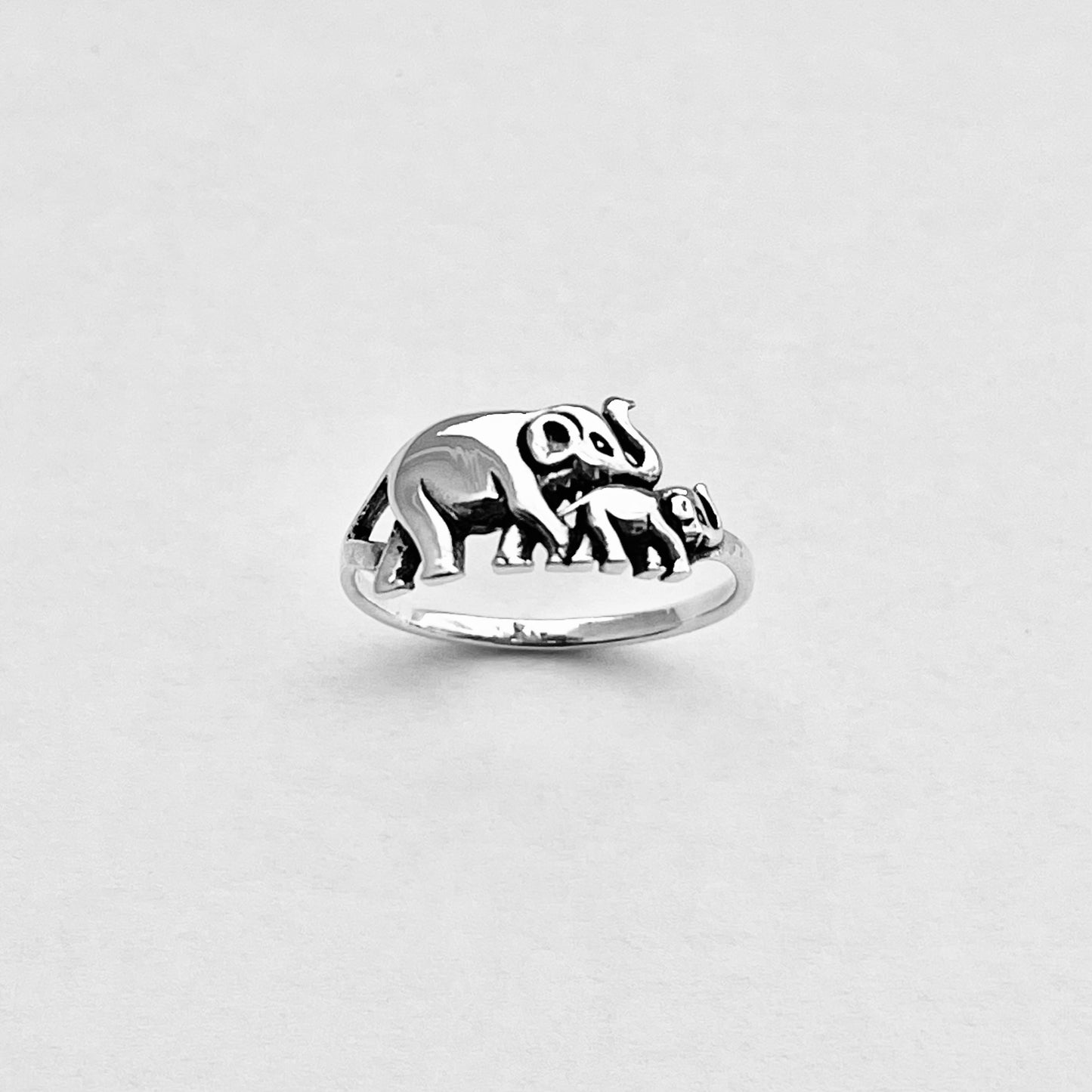 Sterling Silver Baby and Mama Elephant Ring, Love Ring, Animal Ring, Silver Rings