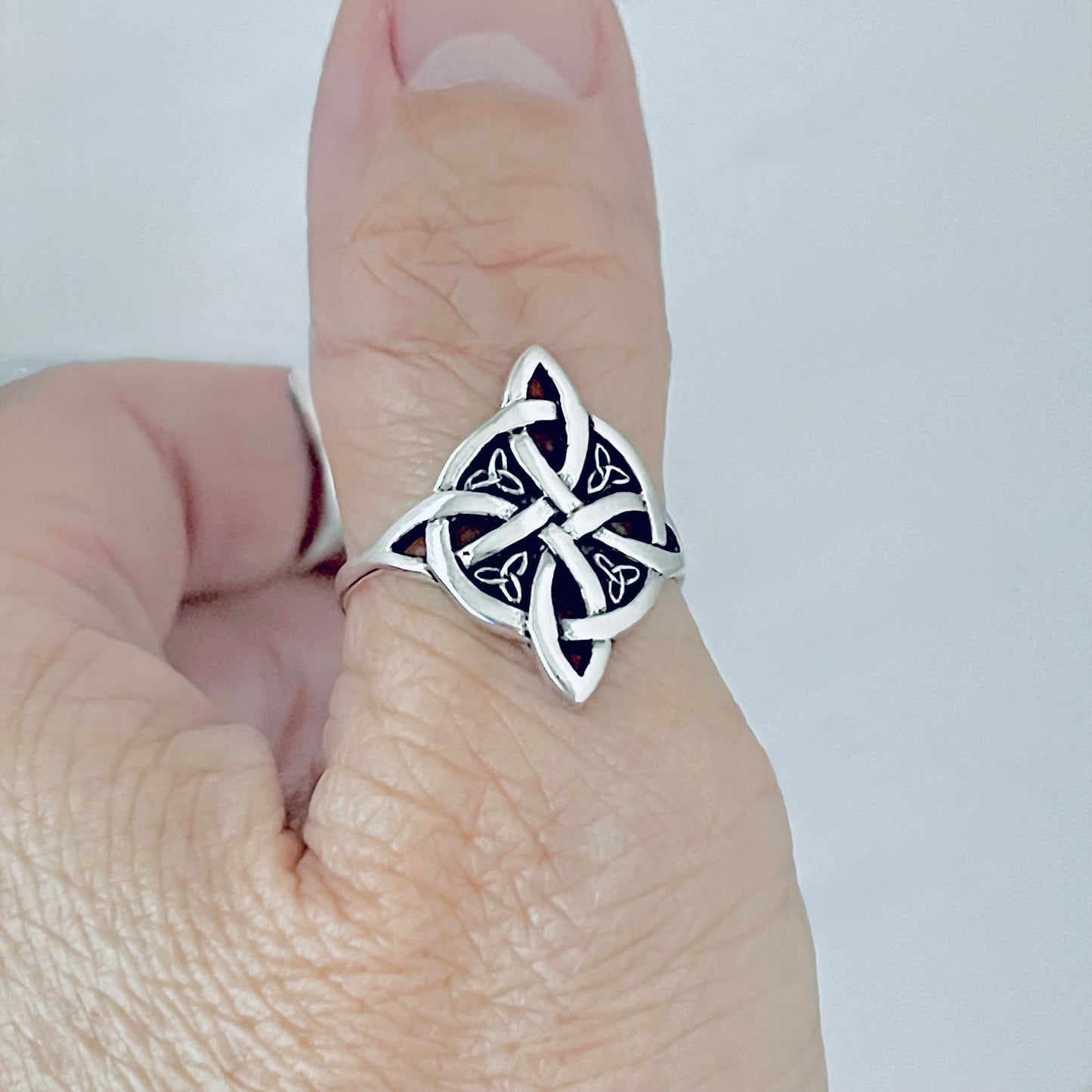Sterling Silver Celtic Cross Ring with Little Triquetra, Trinity Love Knots Jewelry