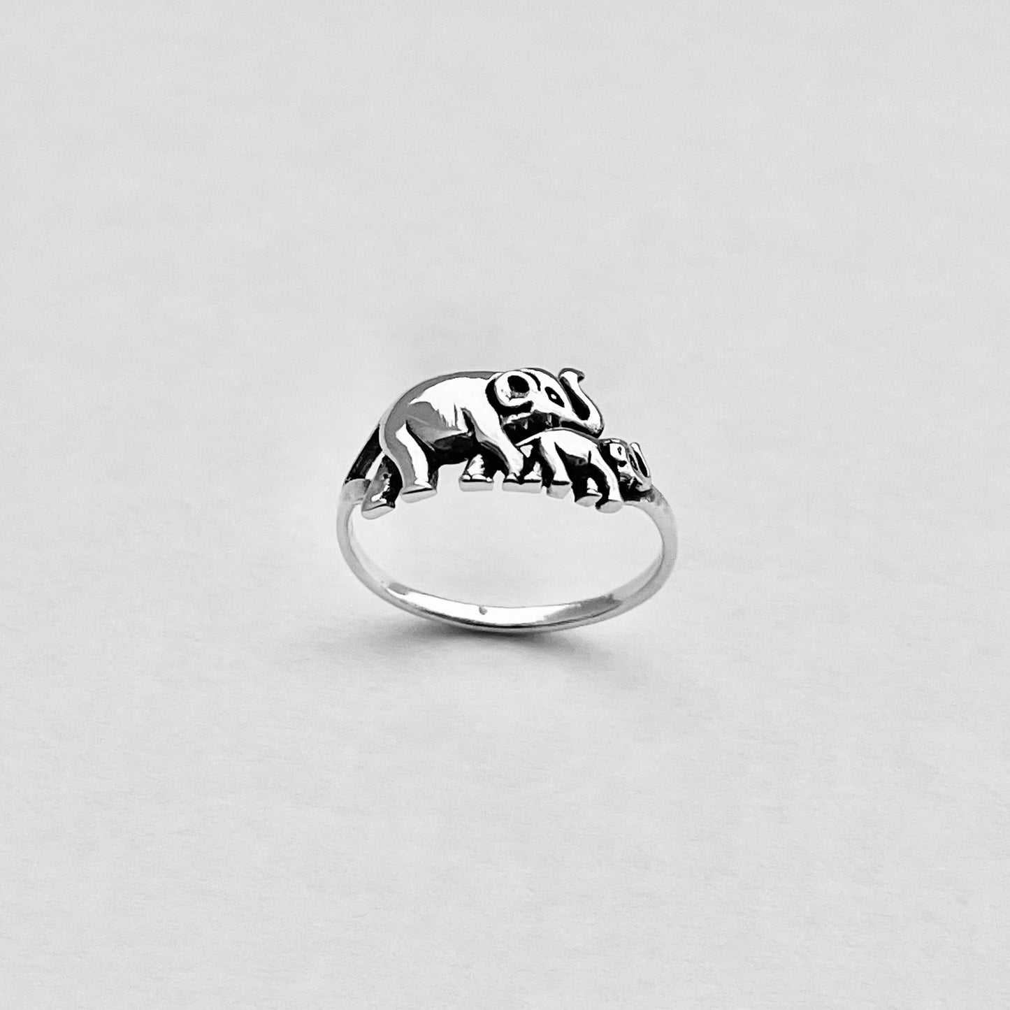 Sterling Silver Baby and Mama Elephant Ring, Love Ring, Animal Ring, Silver Rings