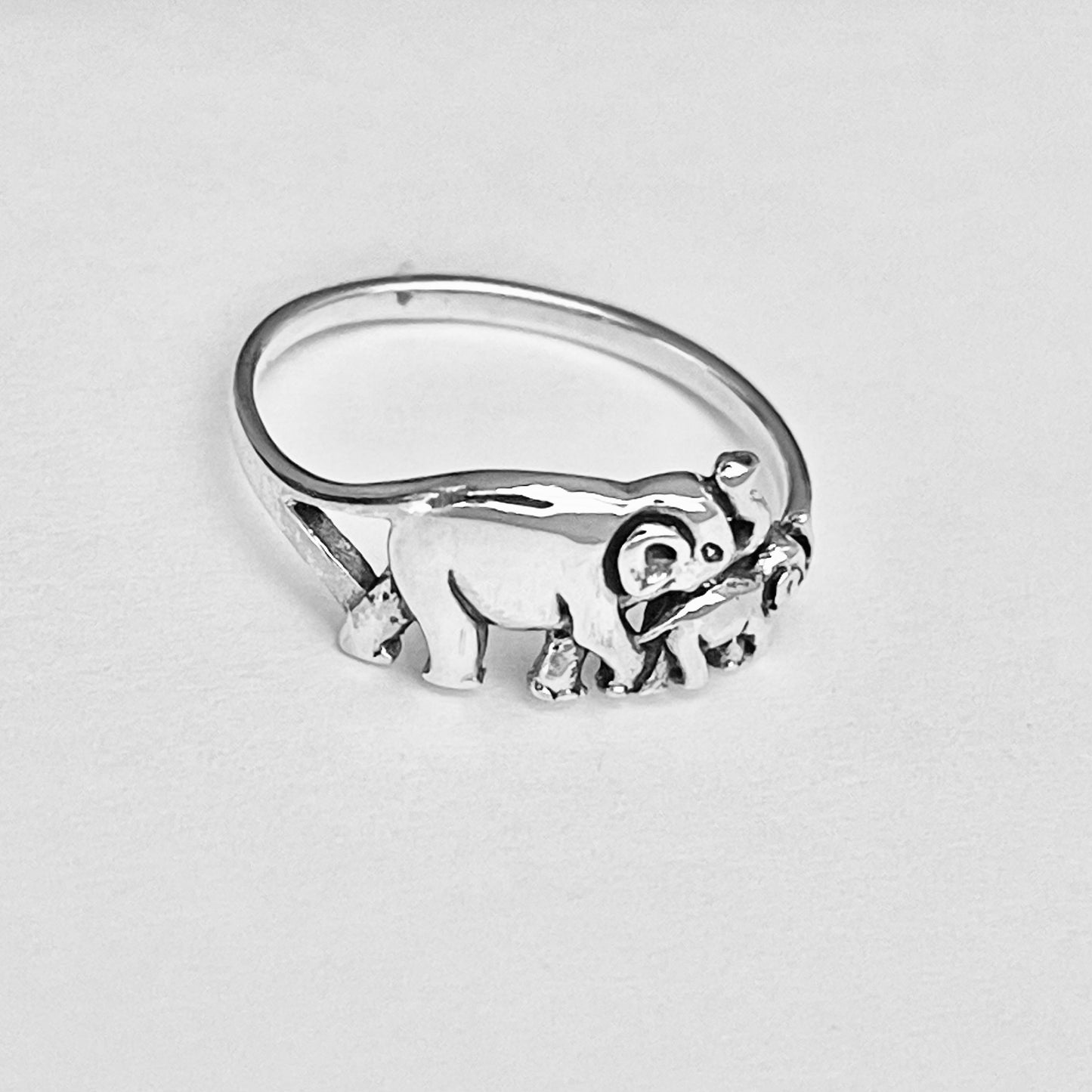 Sterling Silver Baby and Mama Elephant Ring, Love Ring, Animal Ring, Silver Rings