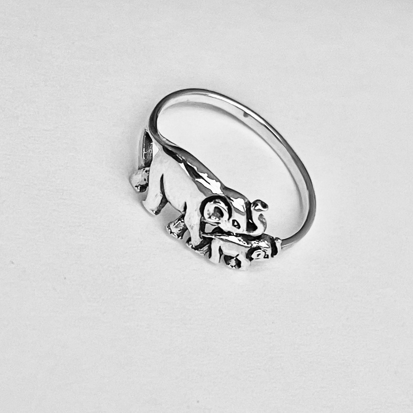 Sterling Silver Baby and Mama Elephant Ring, Love Ring, Animal Ring, Silver Rings