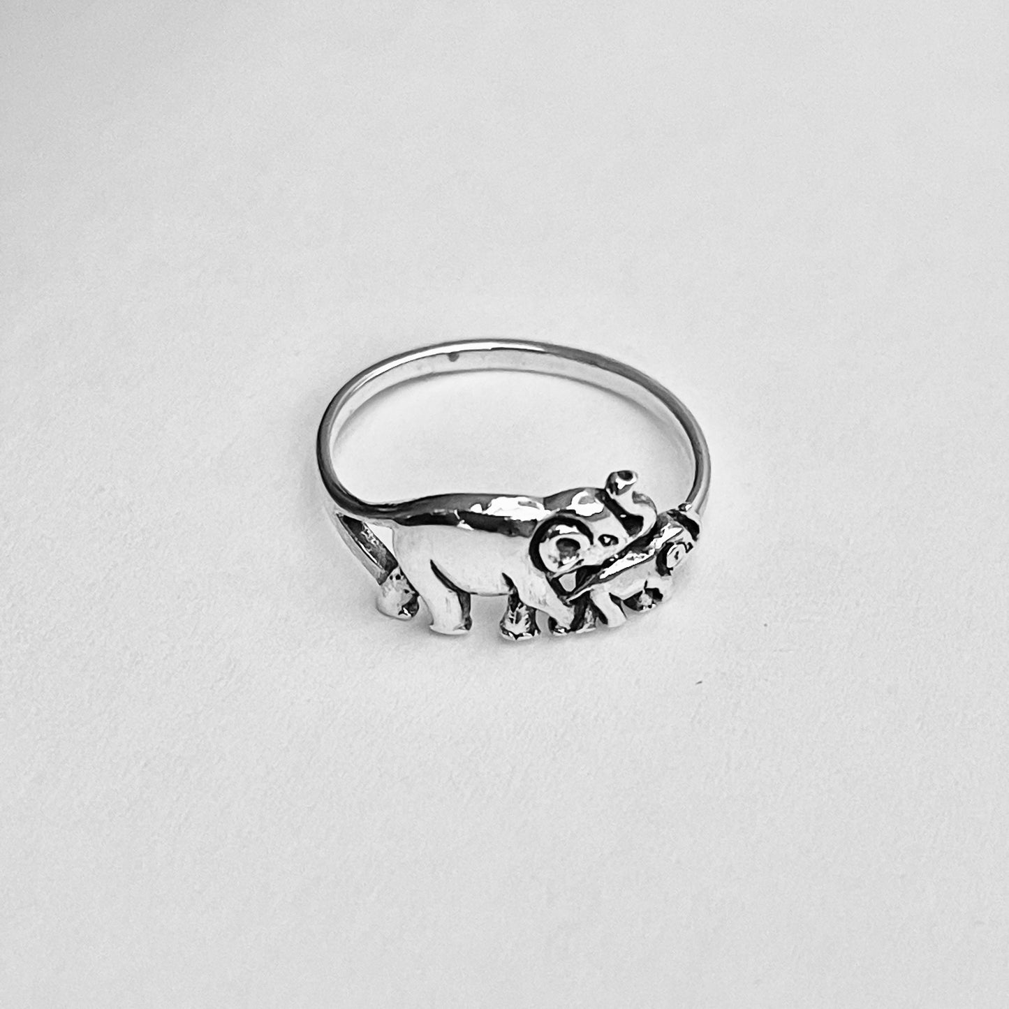 Sterling Silver Baby and Mama Elephant Ring, Love Ring, Animal Ring, Silver Rings