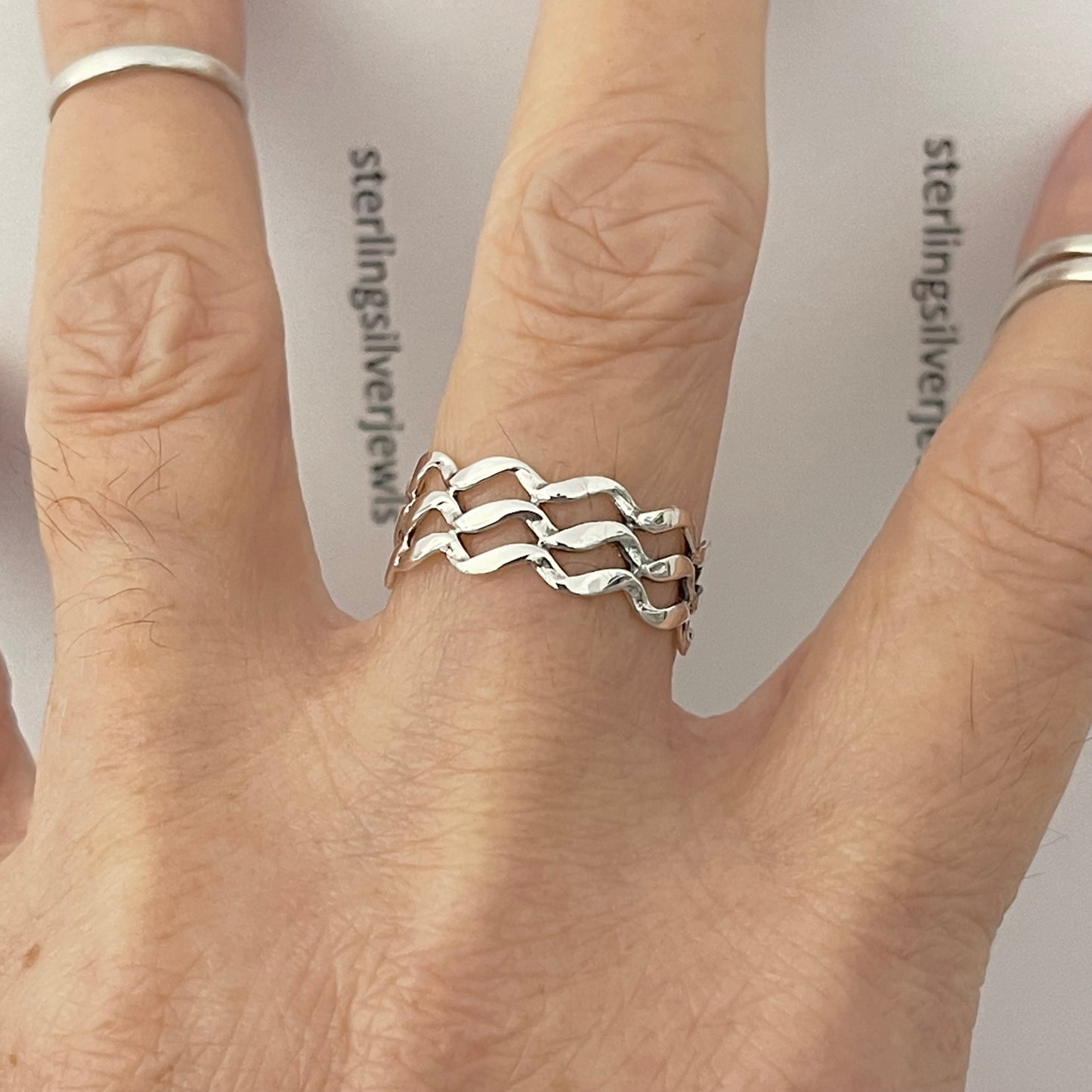 Sterling Silver Eternity Triple Wave Band Ring, Ocean Silver Rings, Silver Bands