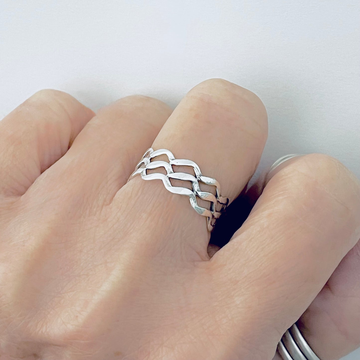 Sterling Silver Eternity Triple Wave Band Ring, Ocean Jewelry, Surfer Rings
