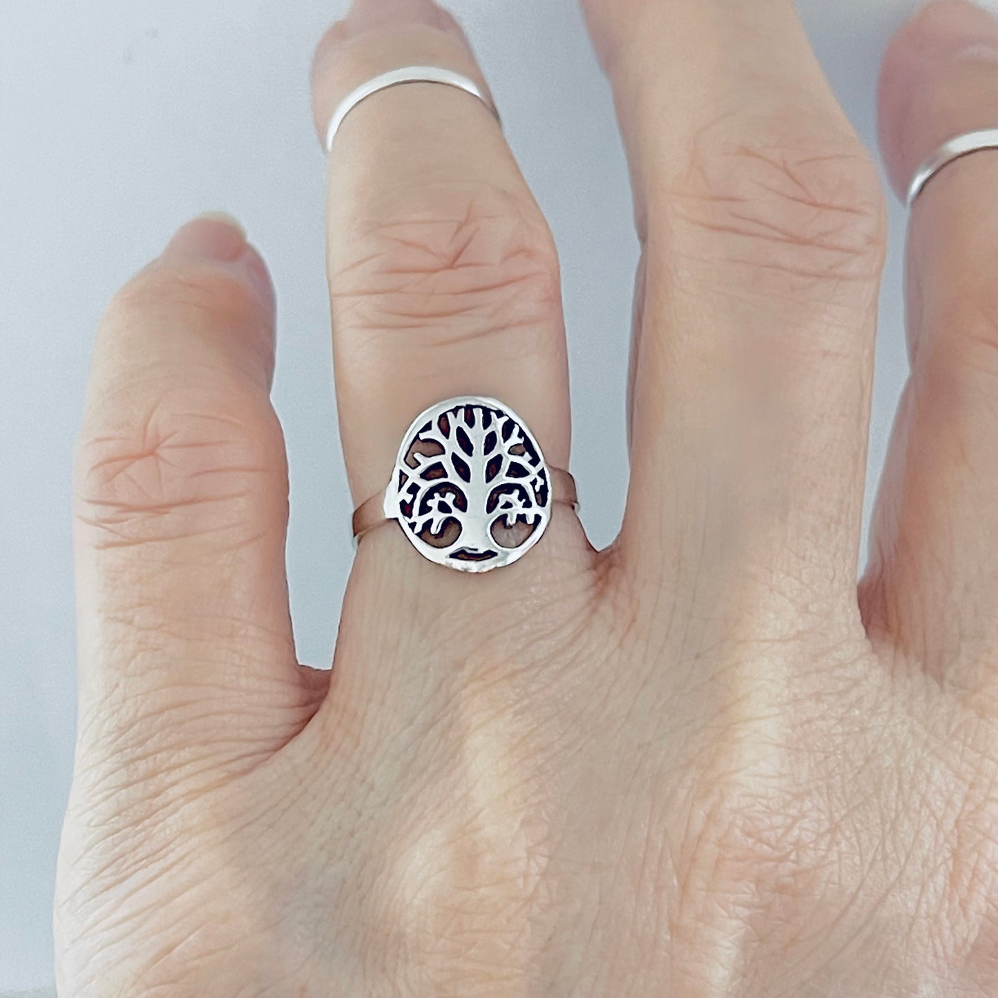 Sterling Silver Small Tree of Life Ring, Lucky Leaf Rings, Fortune Jewelry