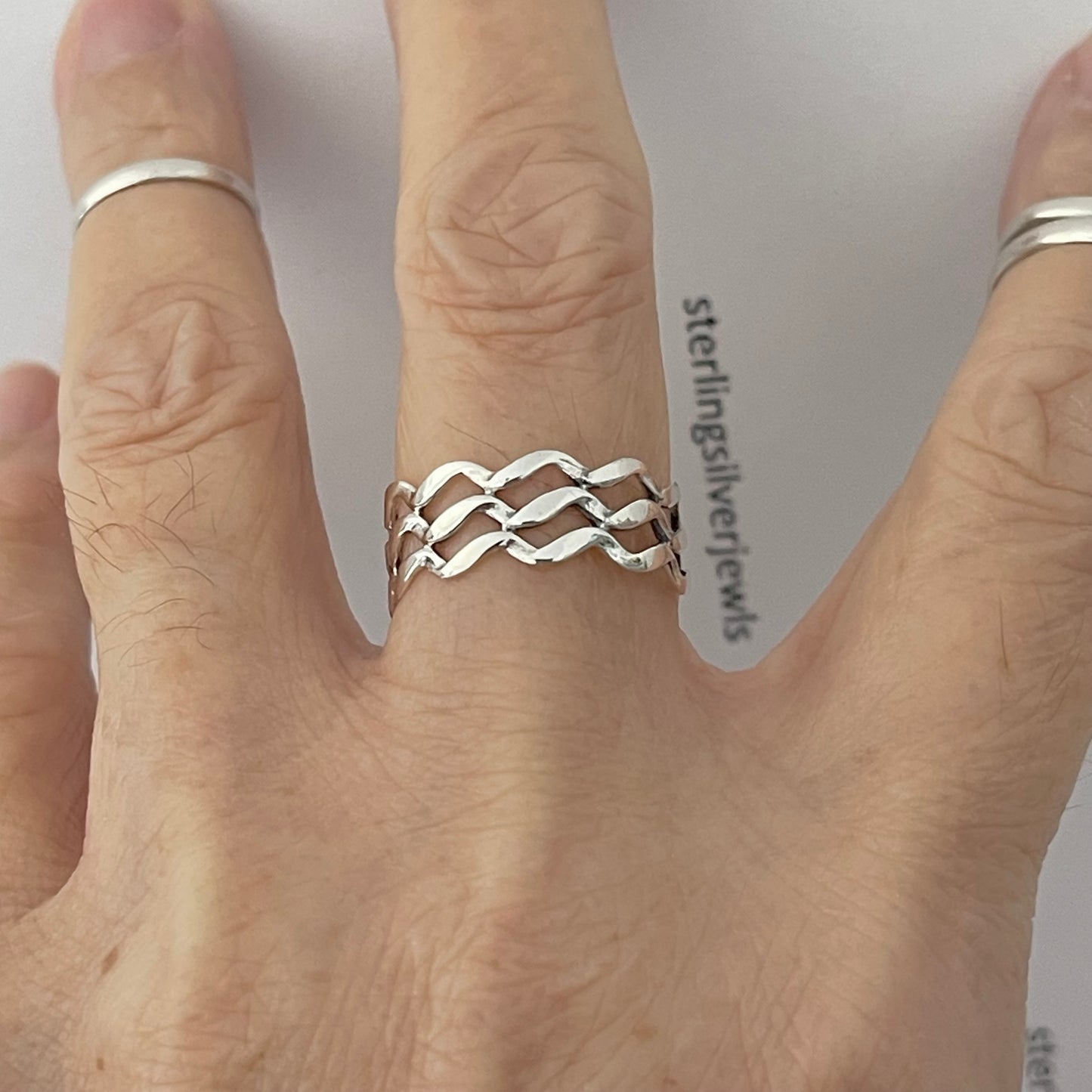 Sterling Silver Eternity Triple Wave Band Ring, Ocean Silver Rings, Silver Bands