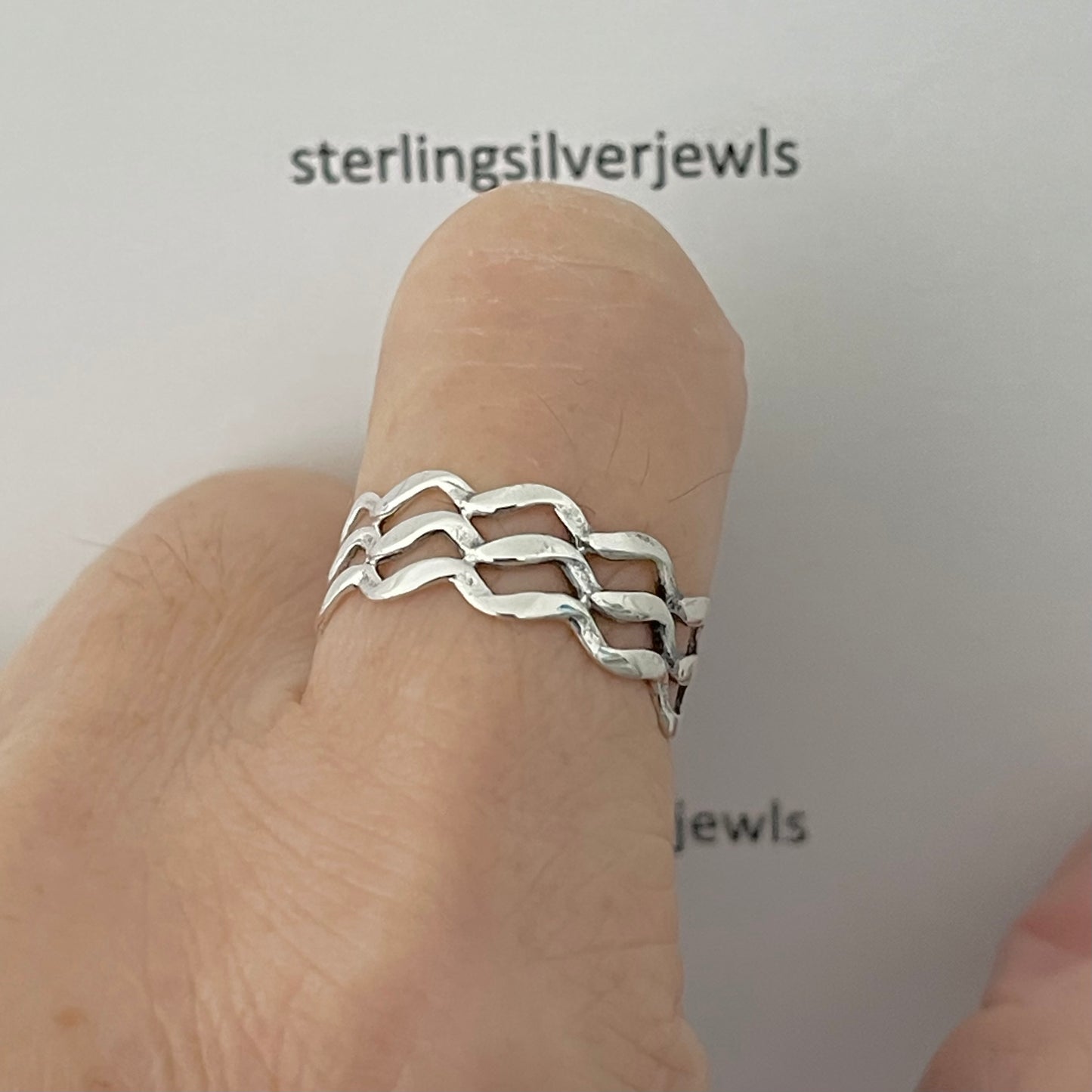 Sterling Silver Eternity Triple Wave Band Ring, Ocean Silver Rings, Silver Bands