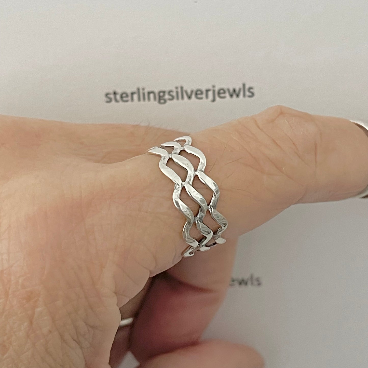 Sterling Silver Eternity Triple Wave Band Ring, Ocean Silver Rings, Silver Bands