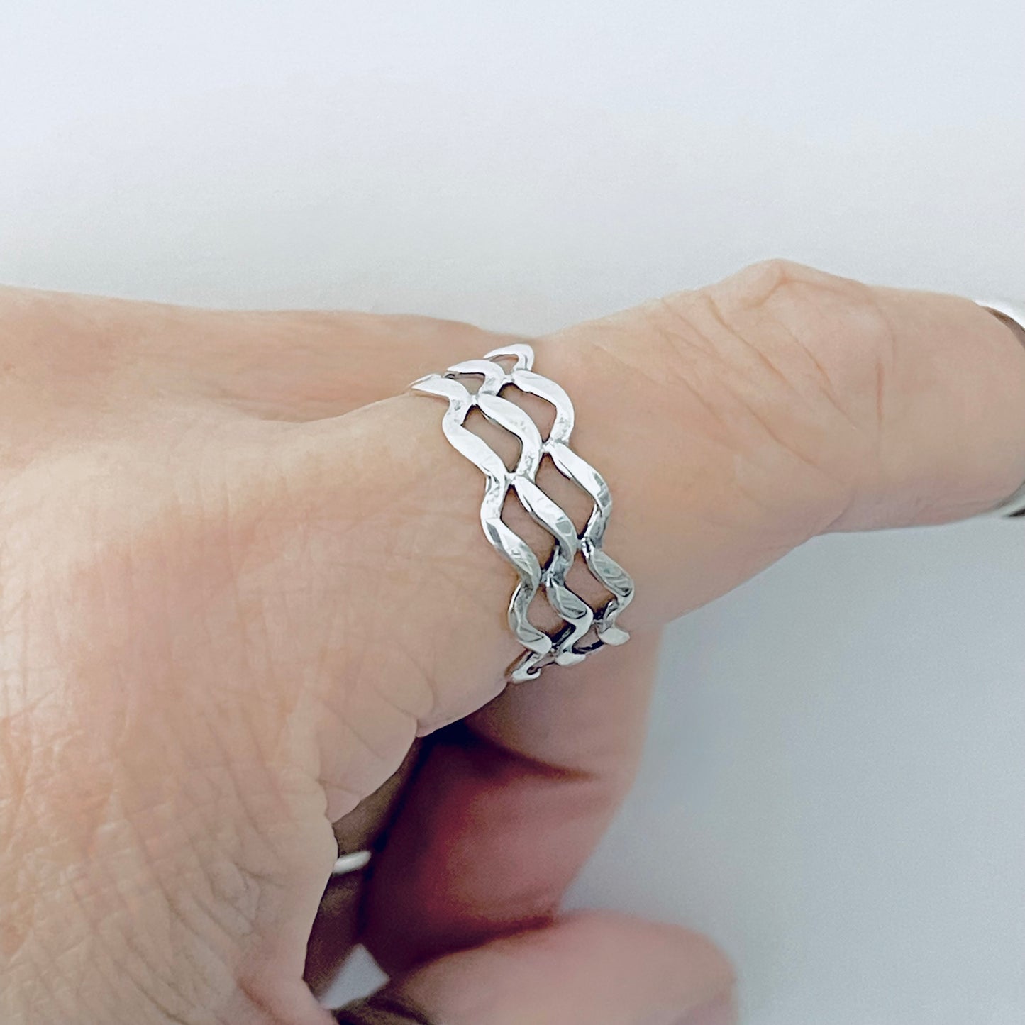 Sterling Silver Eternity Triple Wave Band Ring, Ocean Jewelry, Surfer Rings
