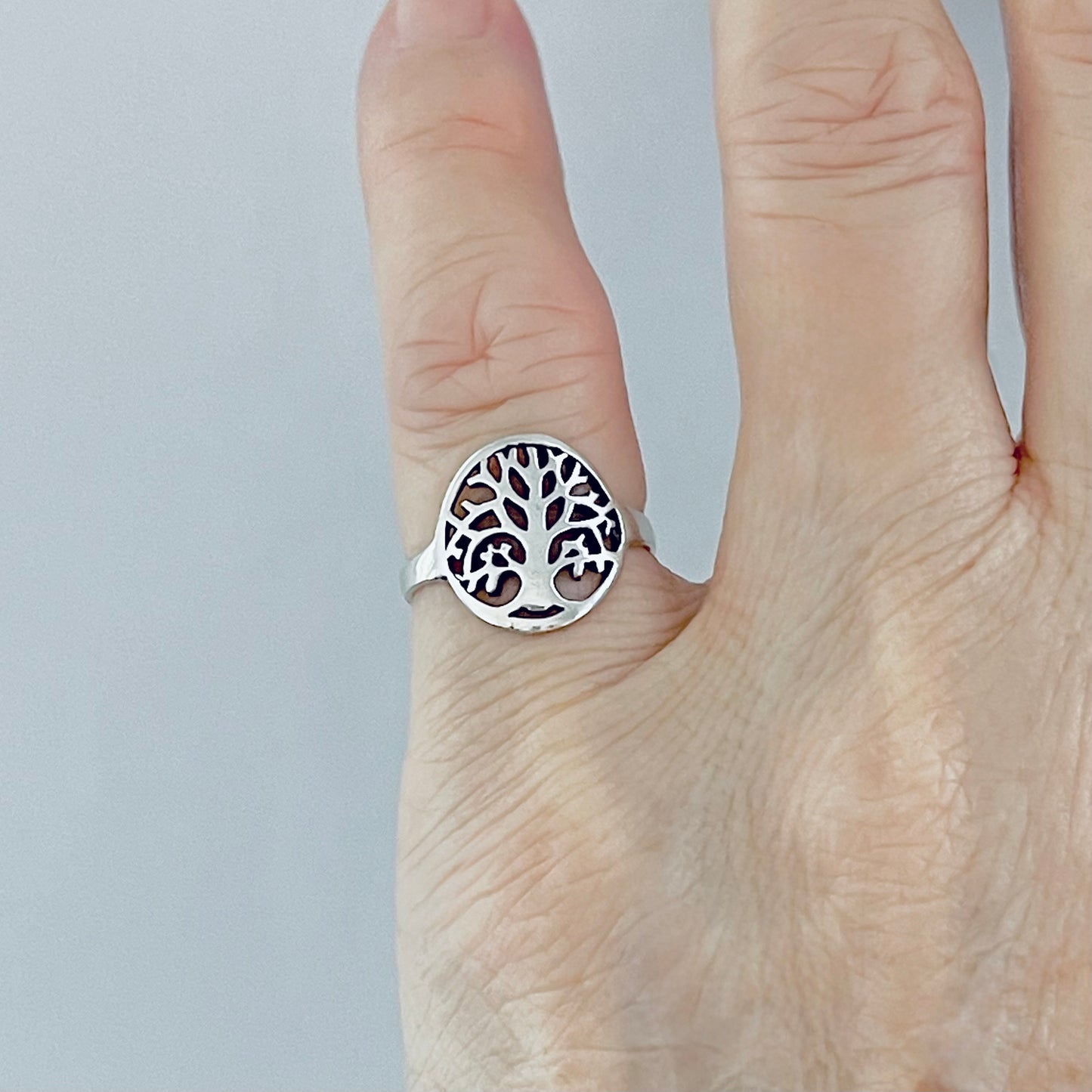 Sterling Silver Small Tree of Life Ring, Lucky Leaf Rings, Fortune Jewelry