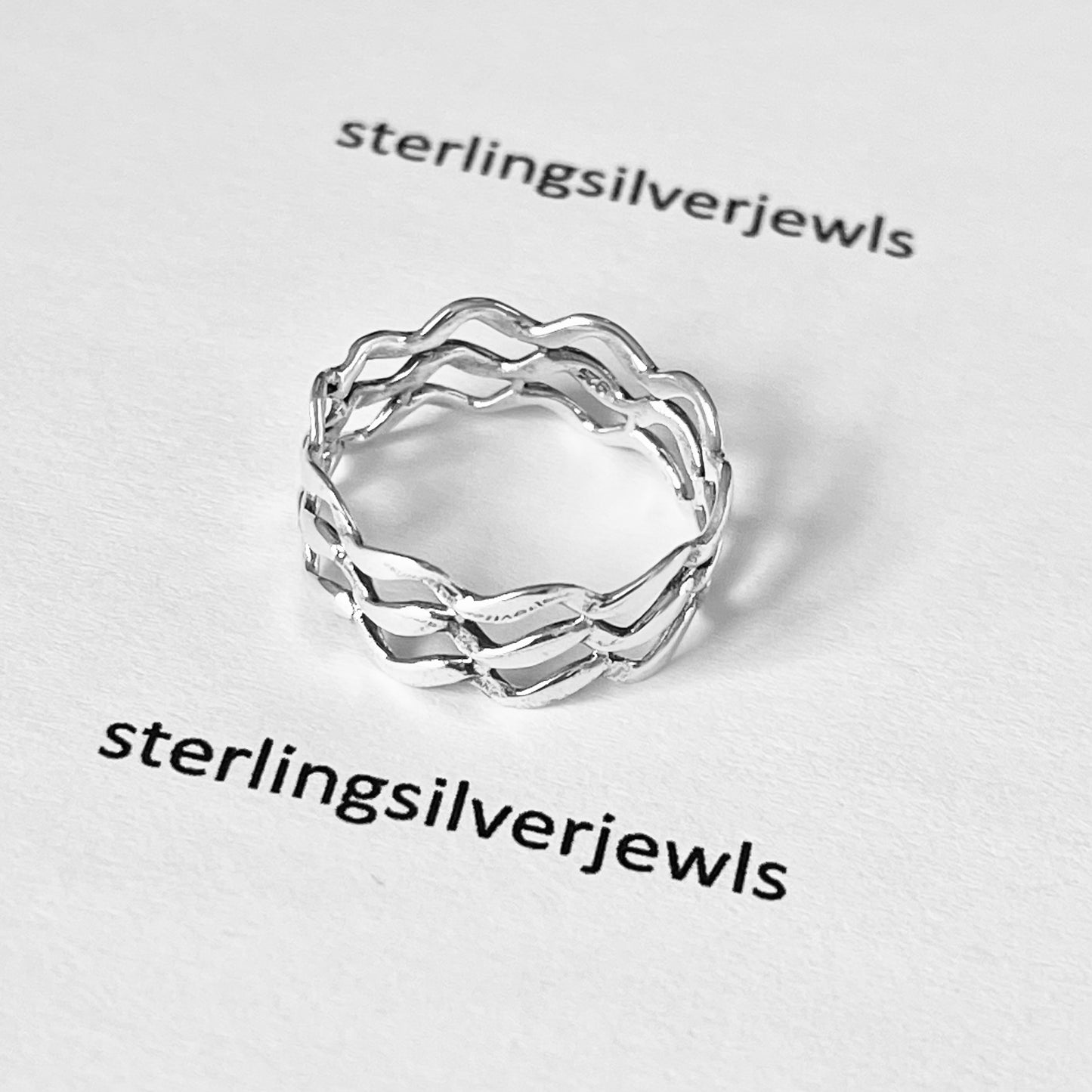 Sterling Silver Eternity Triple Wave Band Ring, Ocean Silver Rings, Silver Bands