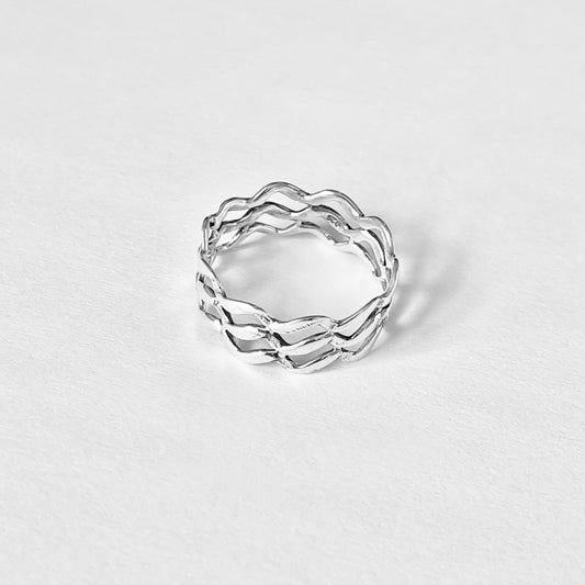 Sterling Silver Eternity Triple Wave Band Ring, Ocean Jewelry, Surfer Rings