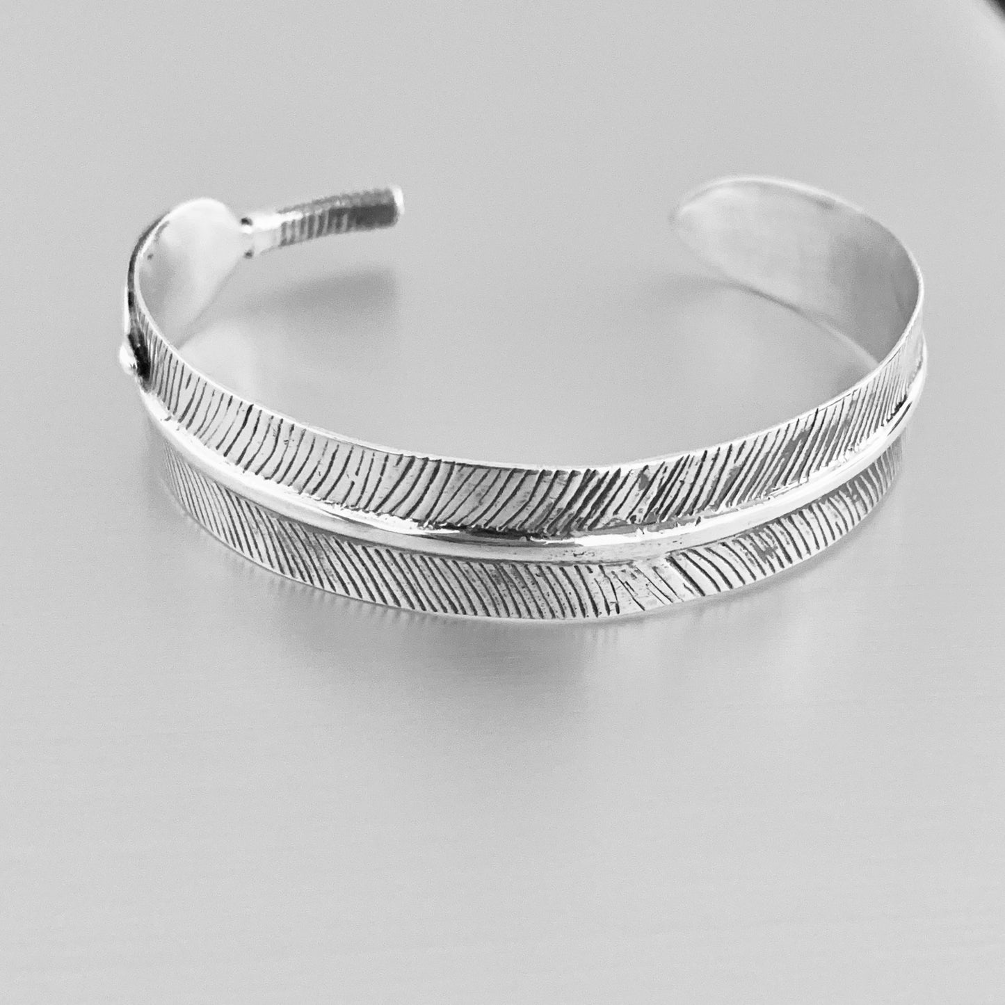 Sterling Silver Boho Statement Feather Bangle, Silver Bracelet