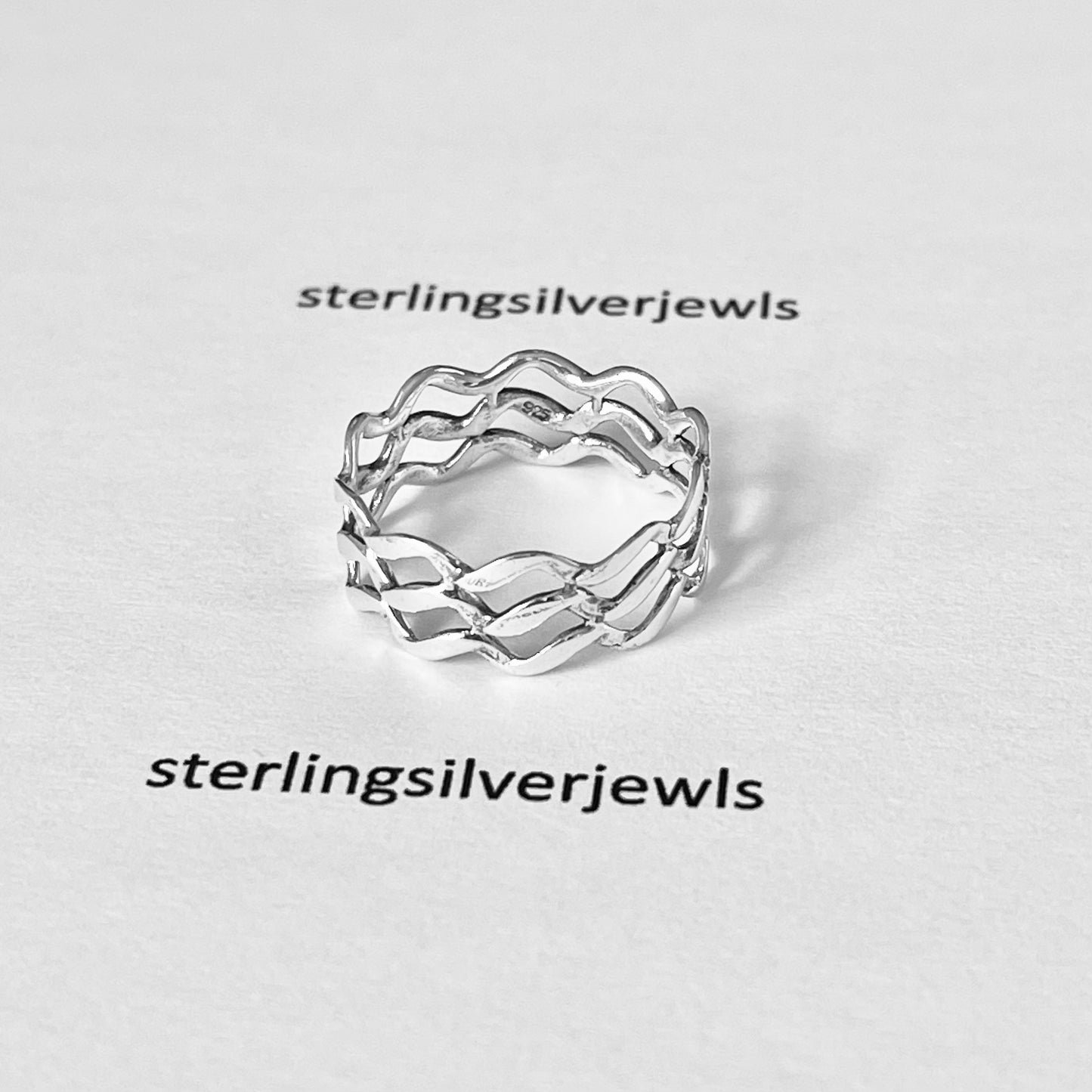 Sterling Silver Eternity Triple Wave Band Ring, Ocean Silver Rings, Silver Bands