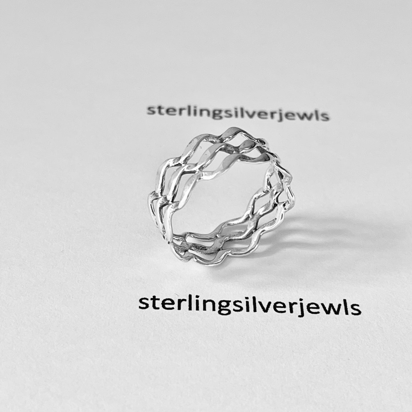 Sterling Silver Eternity Triple Wave Band Ring, Ocean Silver Rings, Silver Bands