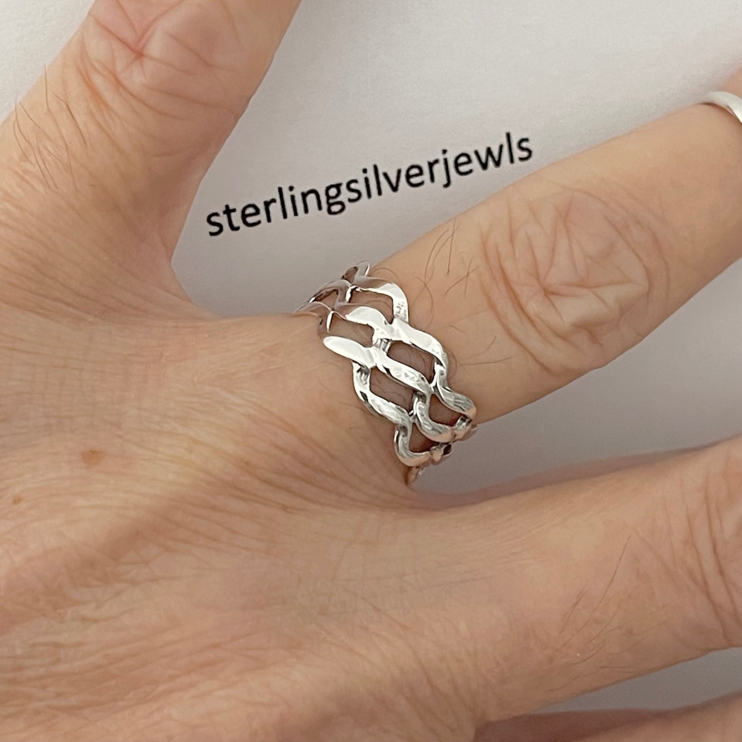 Sterling Silver Eternity Triple Wave Band Ring, Ocean Silver Rings, Silver Bands