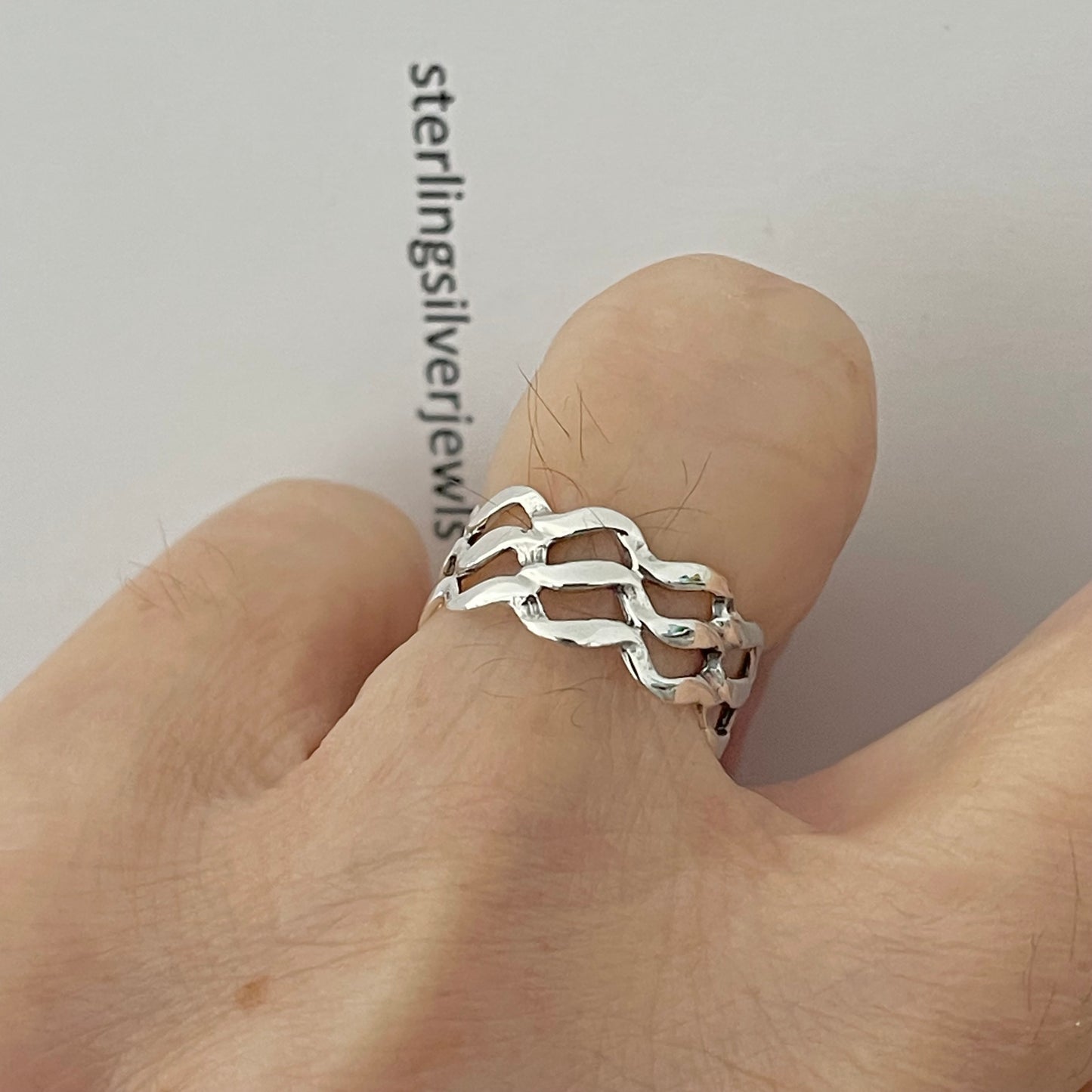 Sterling Silver Eternity Triple Wave Band Ring, Ocean Silver Rings, Silver Bands