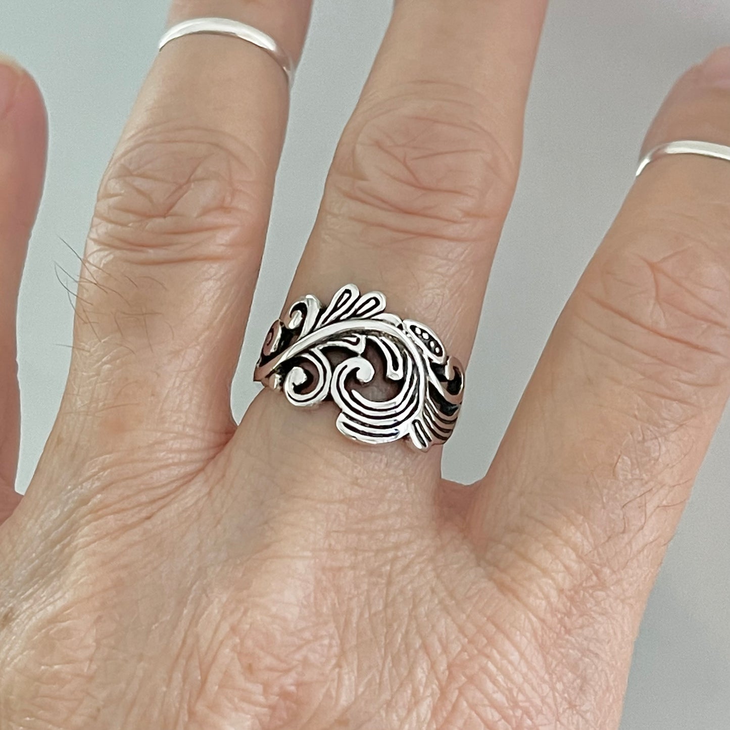 Sterling Silver Swirly Leaf Ring, Tree Ring, Swirl Silver Rings