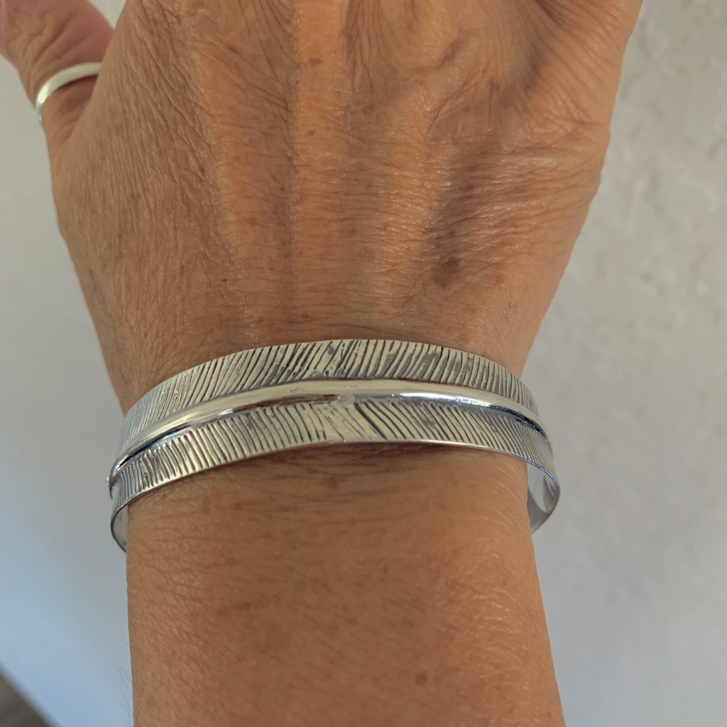 Sterling Silver Boho Statement Feather Bangle, Silver Bracelet