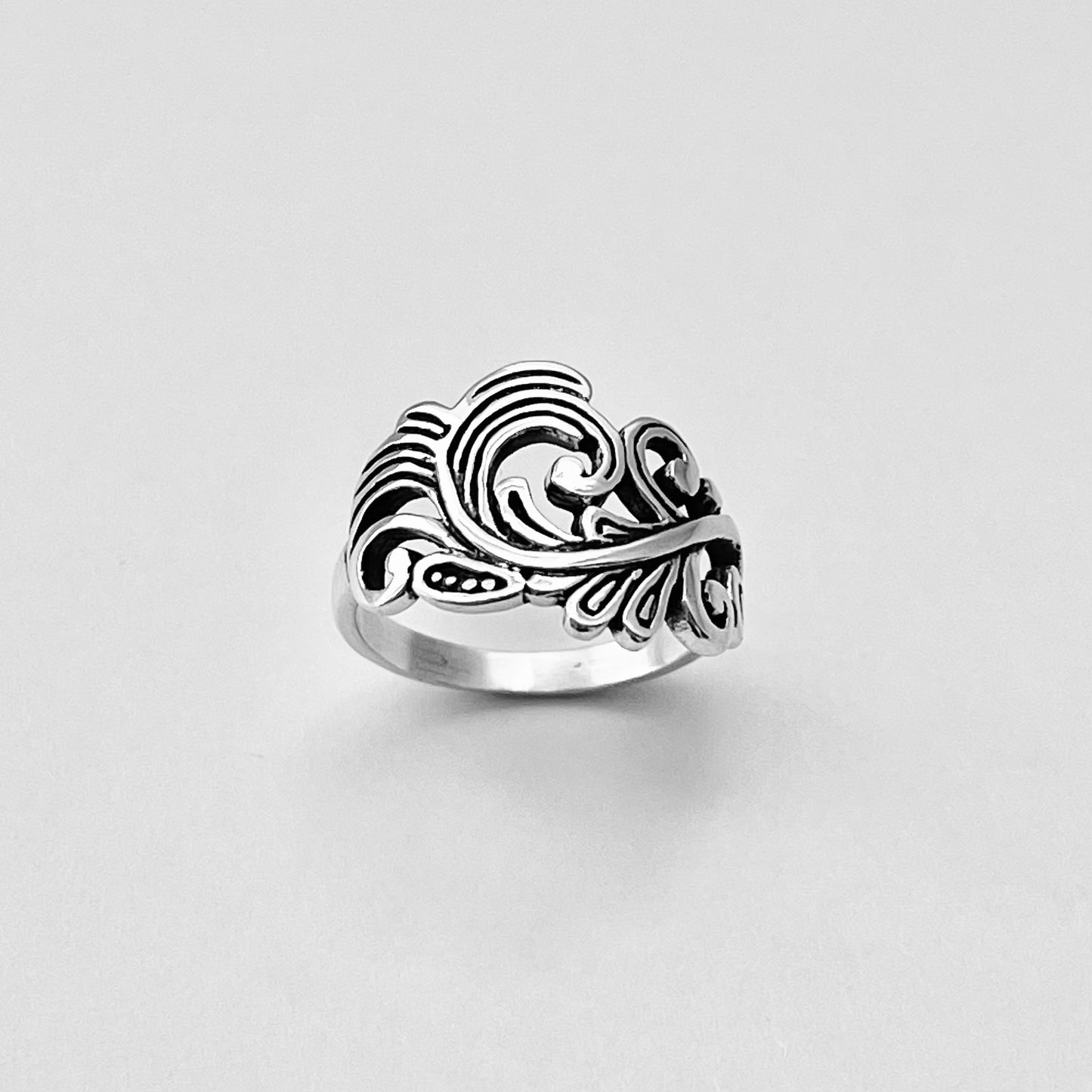 Sterling Silver Swirly Leaf Ring, Tree Ring, Swirl Silver Rings