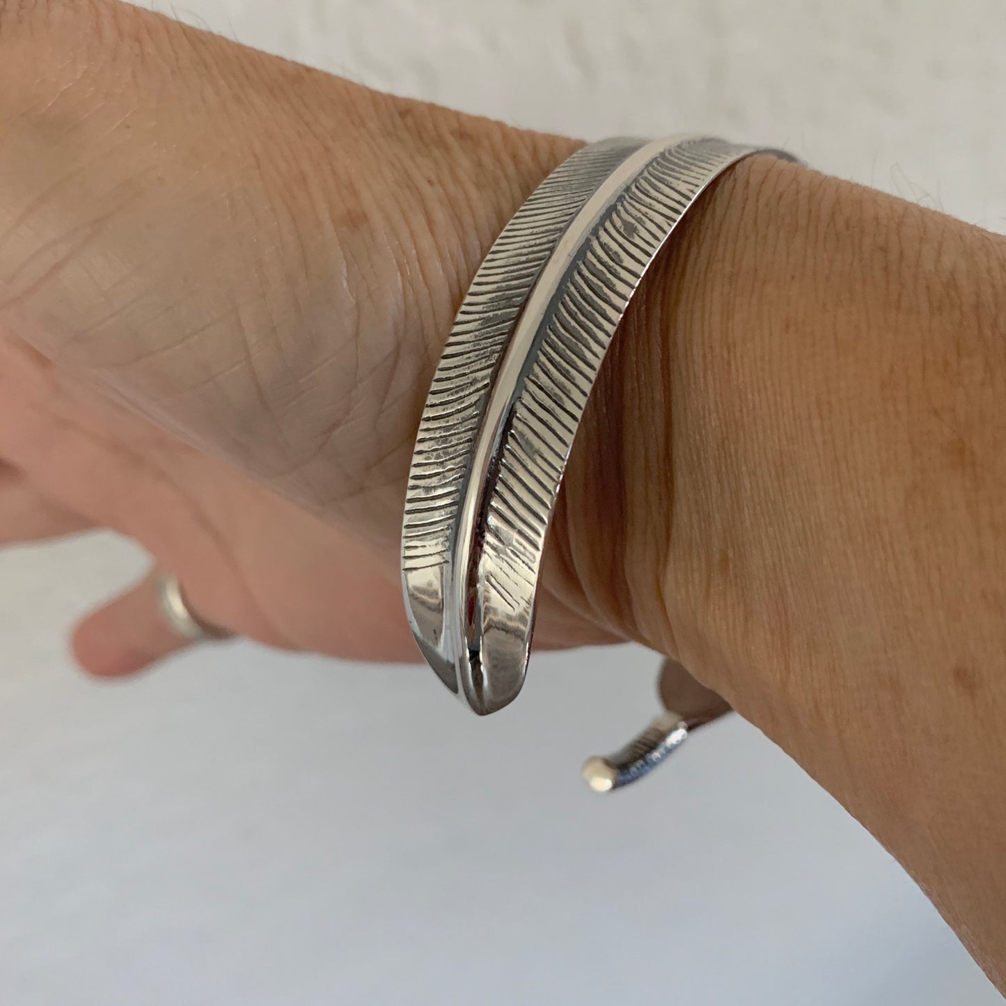 Sterling Silver Boho Statement Feather Bangle, Silver Bracelet