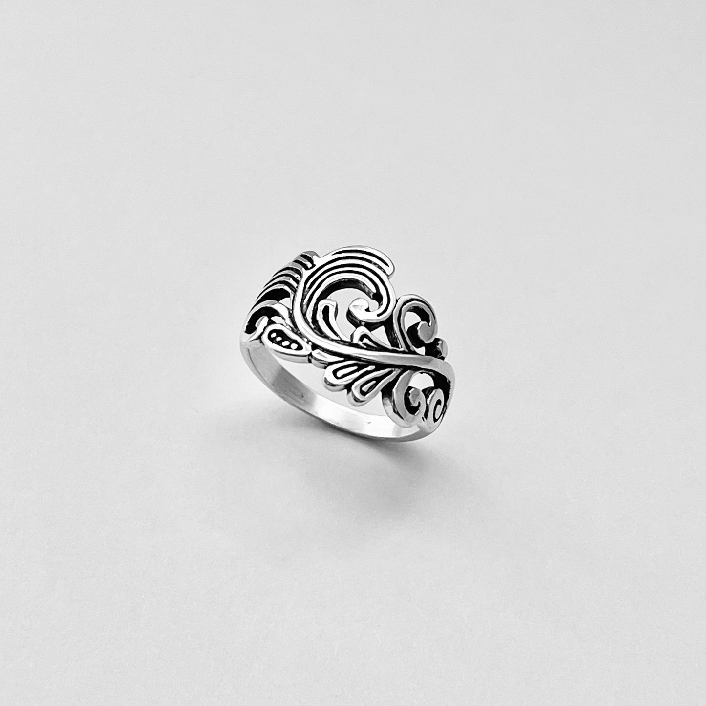 Sterling Silver Swirly Leaf Ring, Tree Ring, Swirl Silver Rings