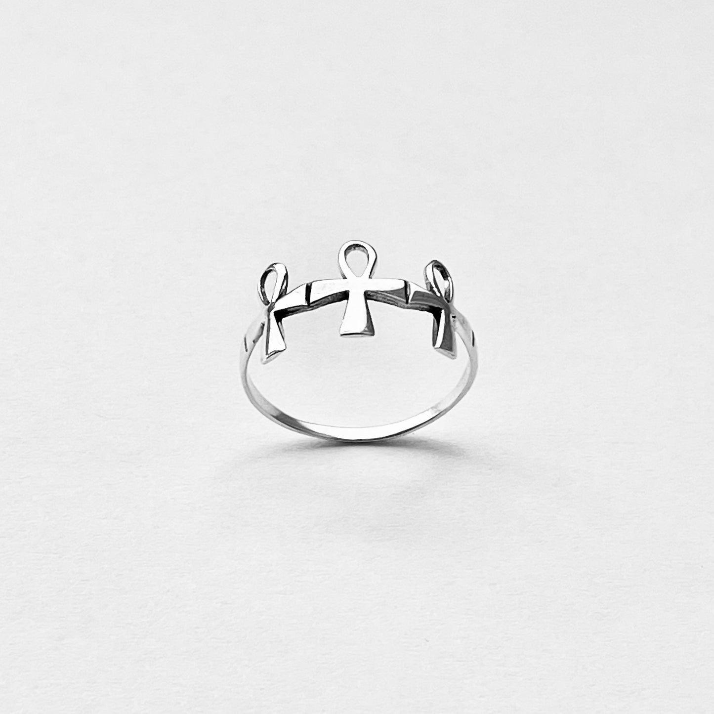 Sterling Silver Thin Delicate Triple Ankh Ring – Key of Life Dainty Cross Silver Rings