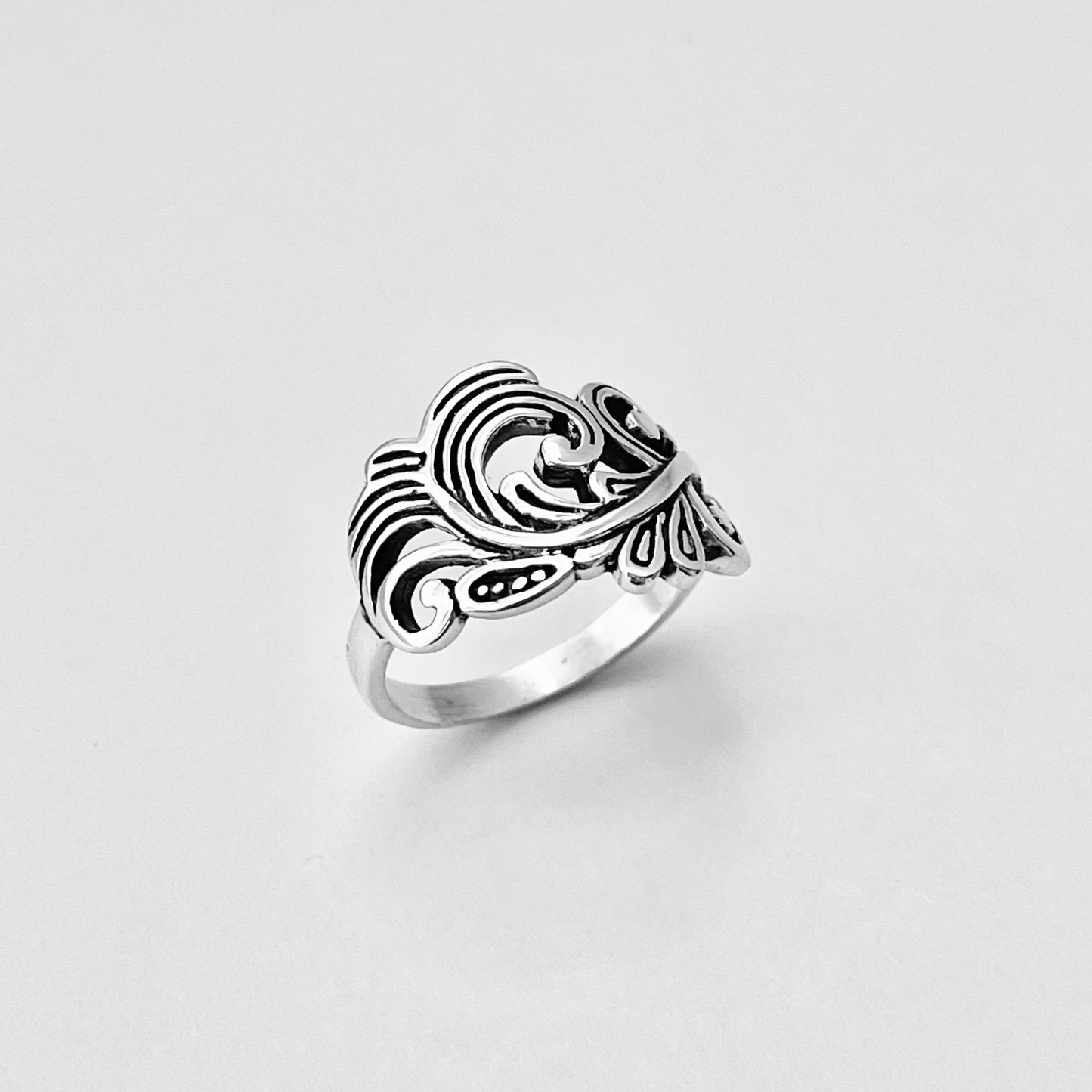 Sterling Silver Swirly Leaf Ring, Tree Ring, Swirl Silver Rings