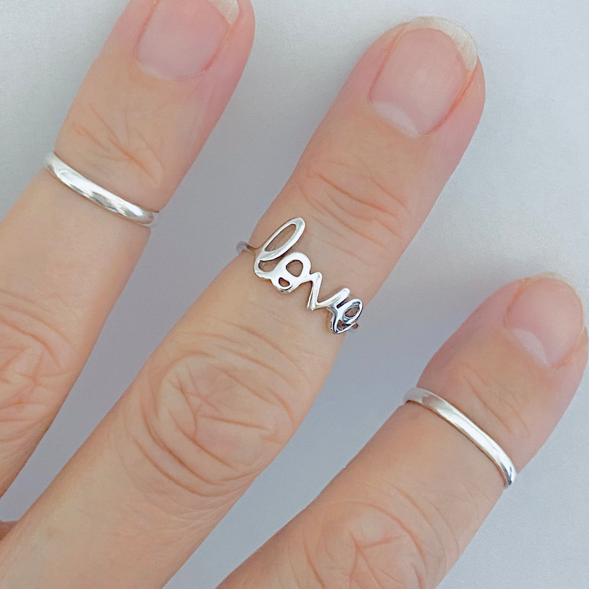 925 Sterling Silver Dainty Statement Love Toe Ring | Word Midi Pinky Silver Rings