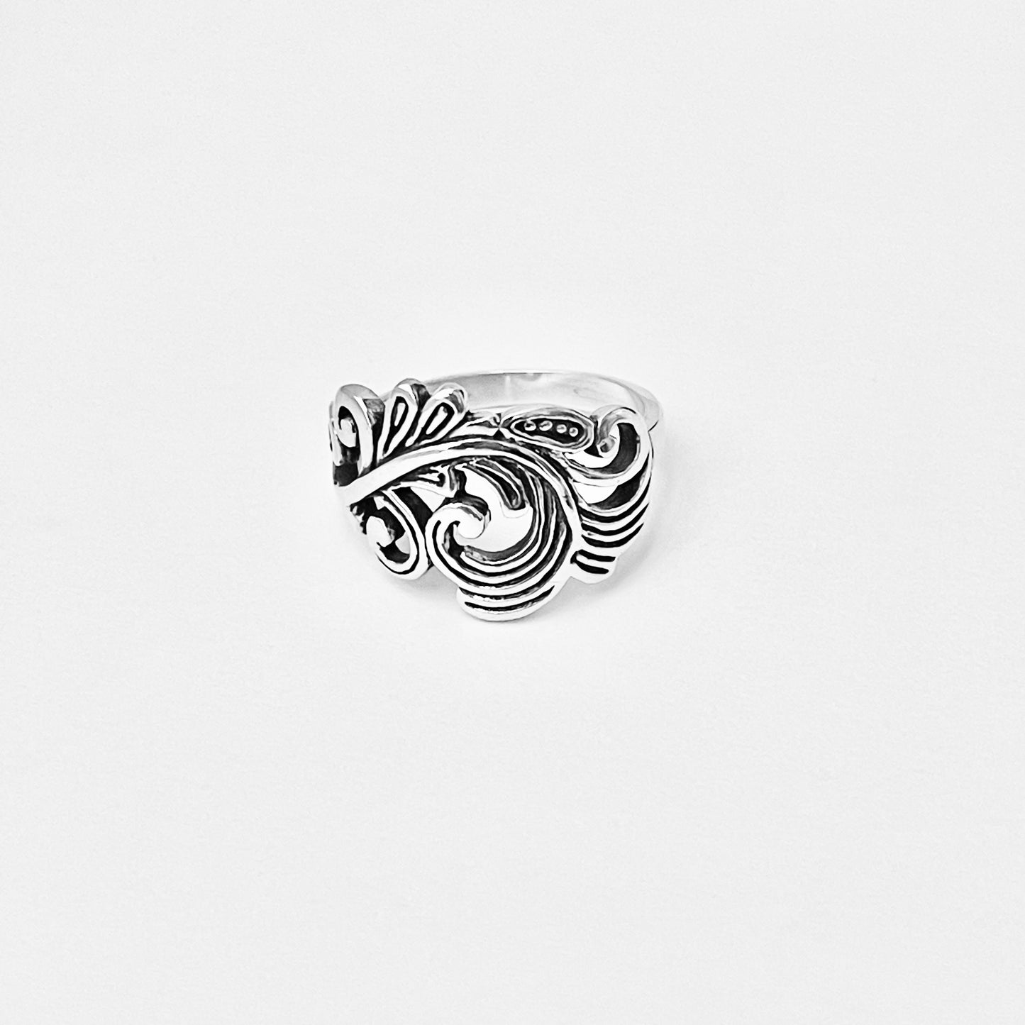 Sterling Silver Swirly Leaf Ring, Tree Ring, Swirl Leaves, Silver Rings
