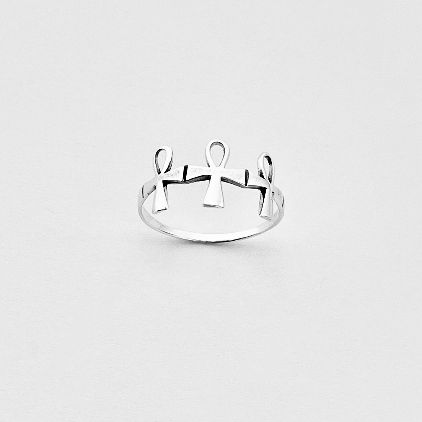 Sterling Silver Thin Delicate Triple Ankh Ring – Key of Life Dainty Cross Silver Rings