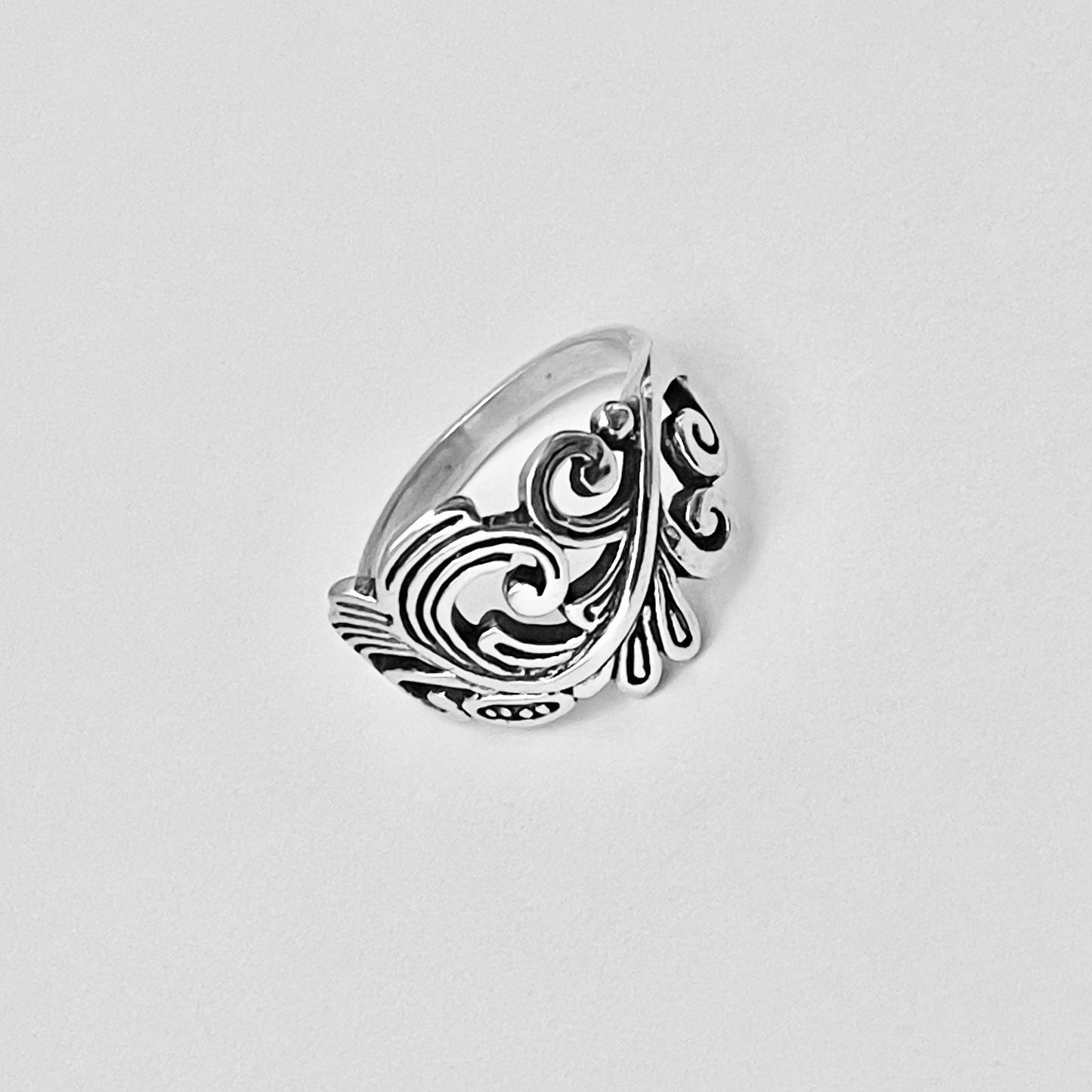 Sterling Silver Swirly Leaf Ring, Tree Ring, Swirl Silver Rings