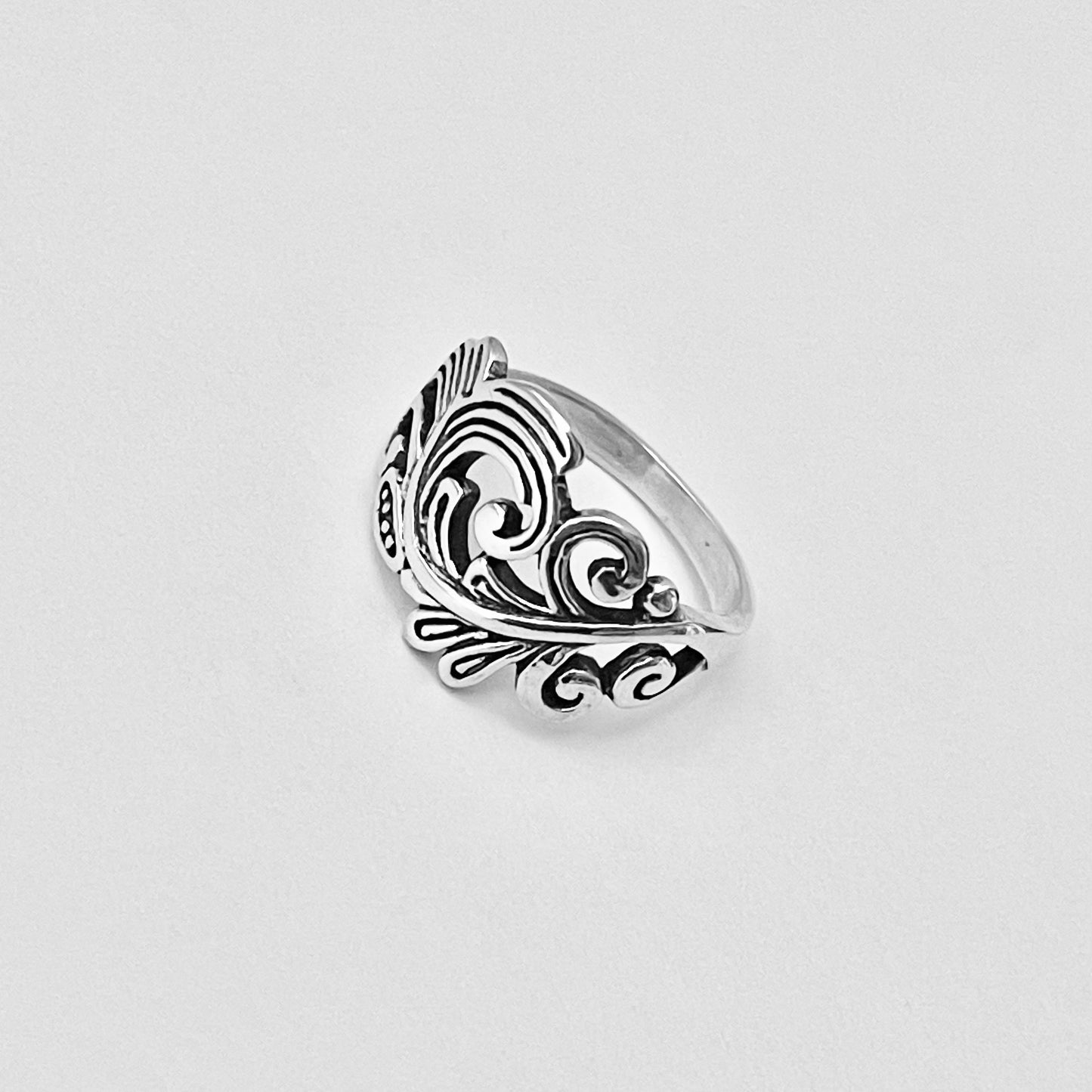 Sterling Silver Swirly Leaf Ring, Tree Ring, Swirl Silver Rings