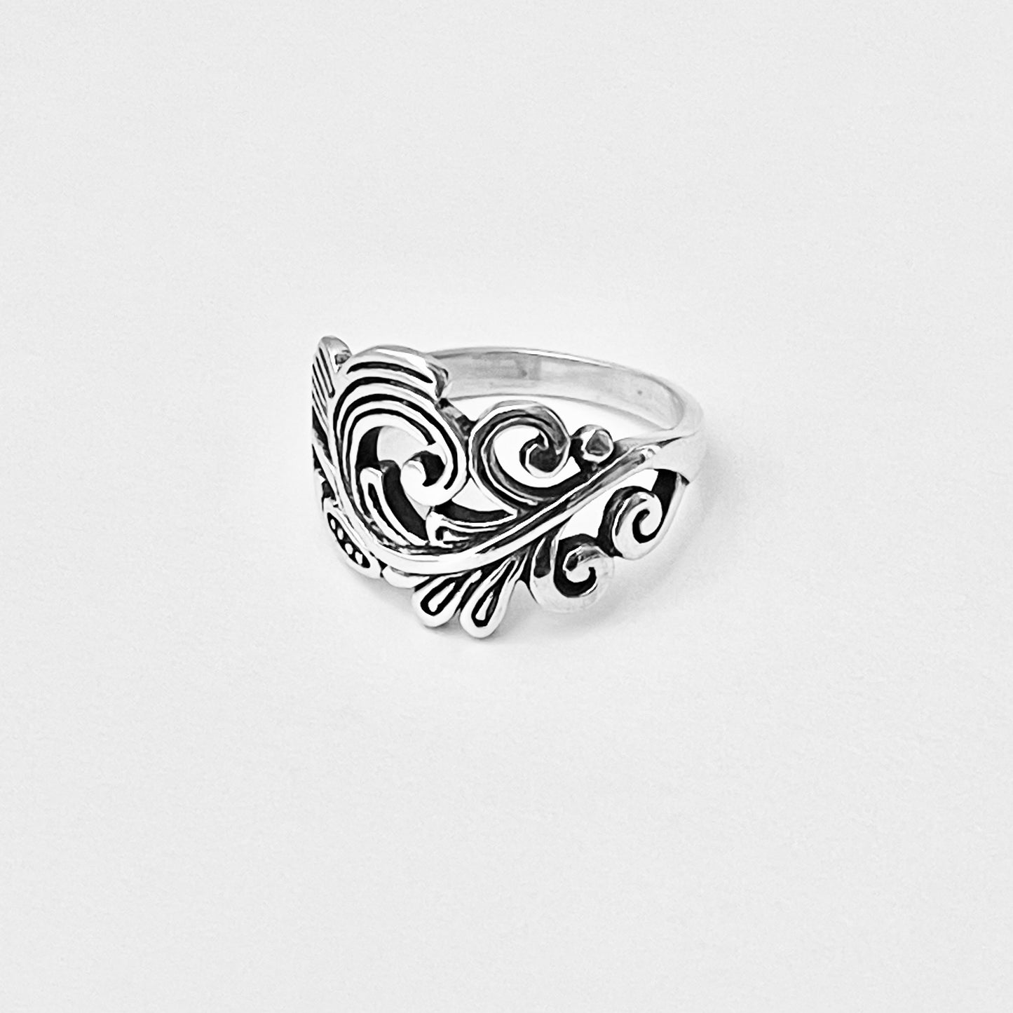 Sterling Silver Swirly Leaf Ring, Tree Ring, Swirl Leaves, Silver Rings