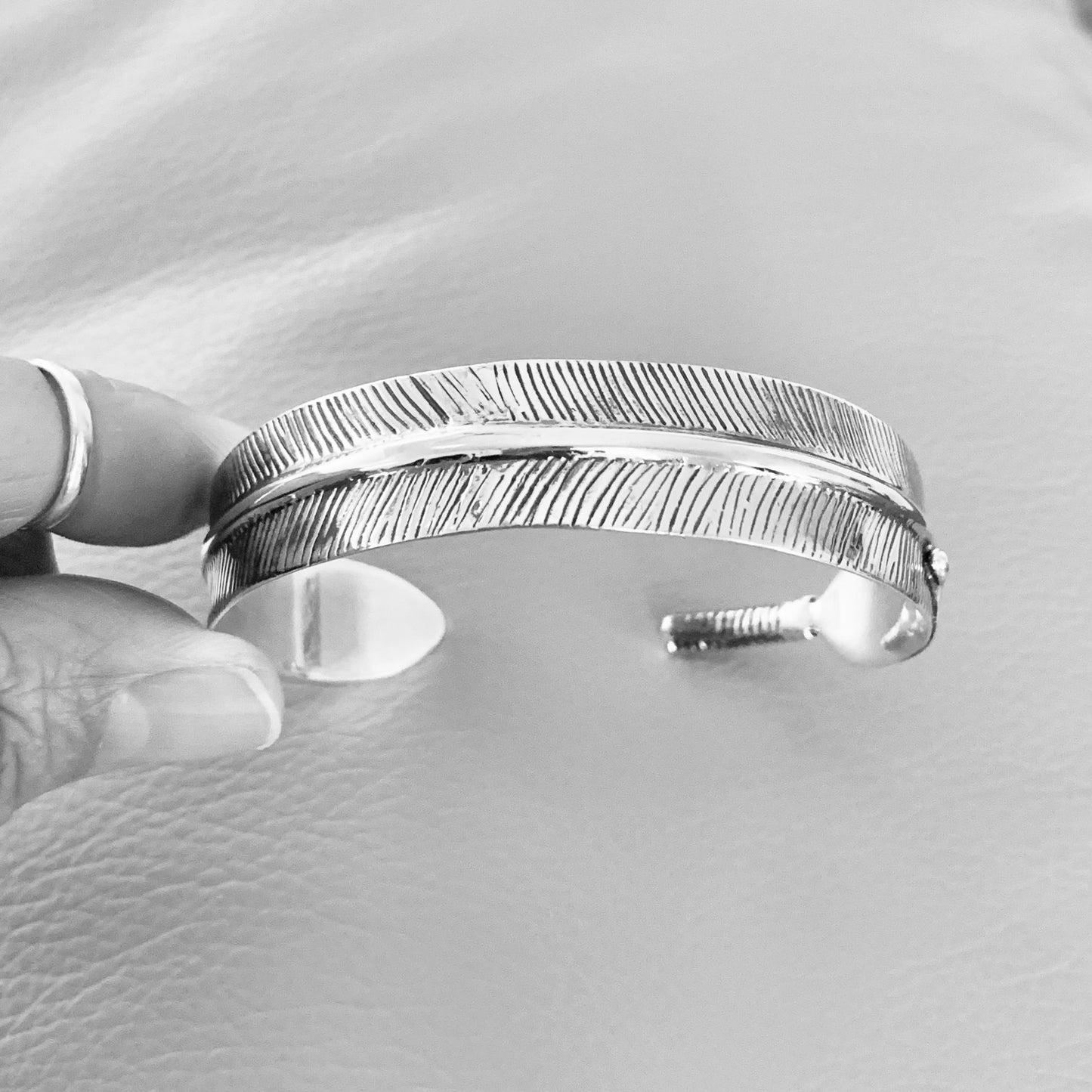 Sterling Silver Boho Statement Feather Bangle, Silver Bracelet