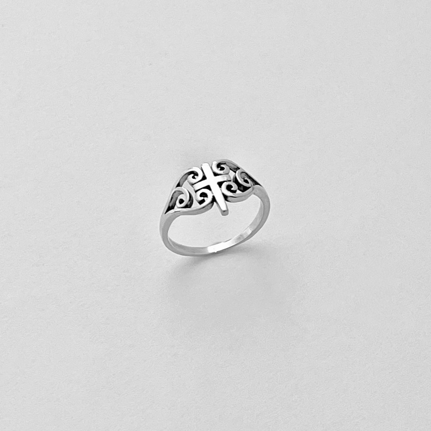 925 Sterling Silver Swirl Heart Cross Ring | Statement Religious Love Silver Rings