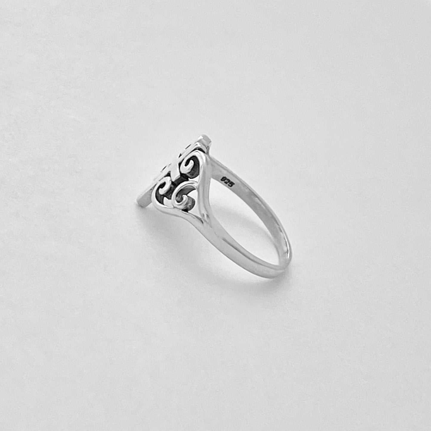 925 Sterling Silver Swirl Heart Cross Ring | Statement Religious Love Silver Rings