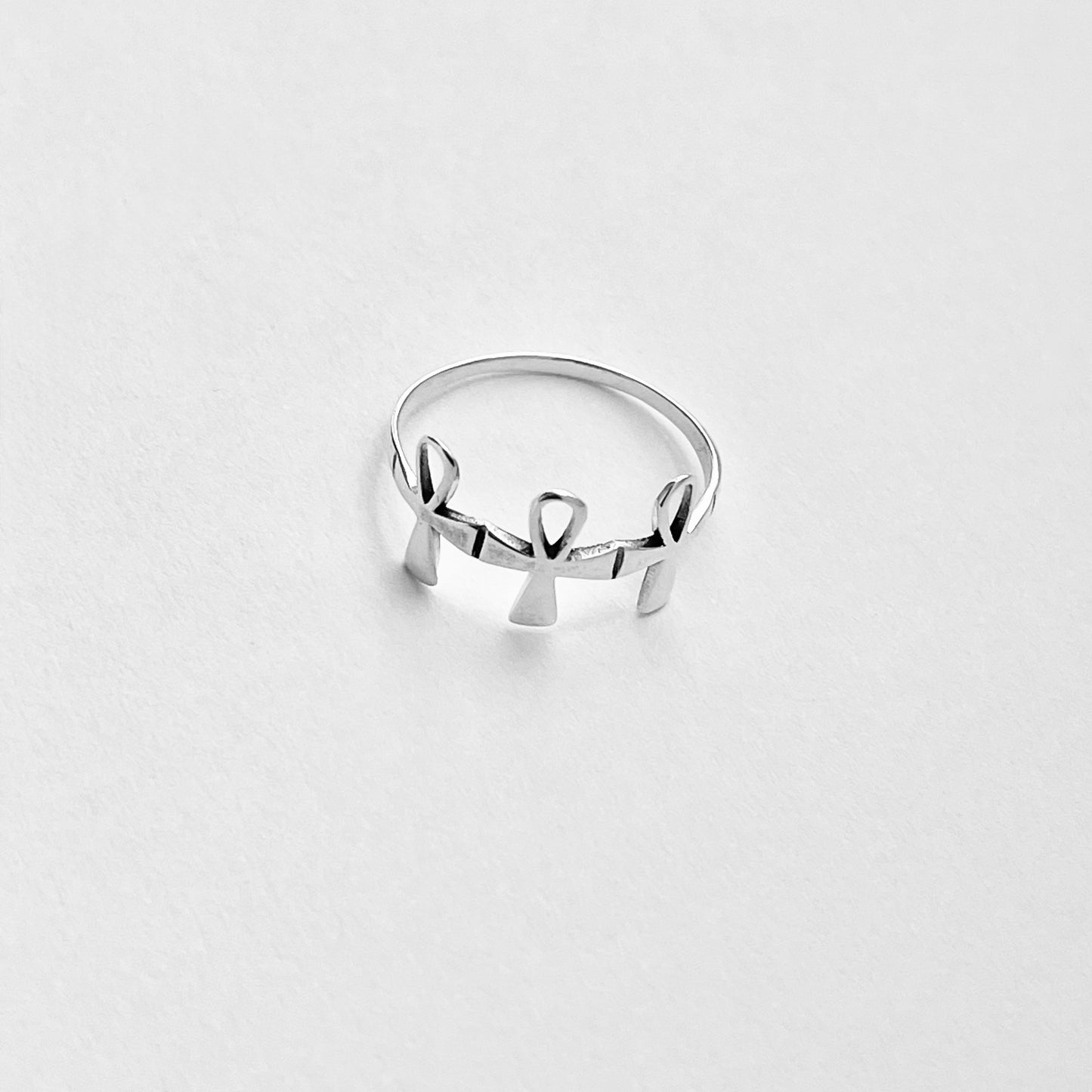 Sterling Silver Thin Delicate Triple Ankh Ring – Key of Life Dainty Cross Silver Rings