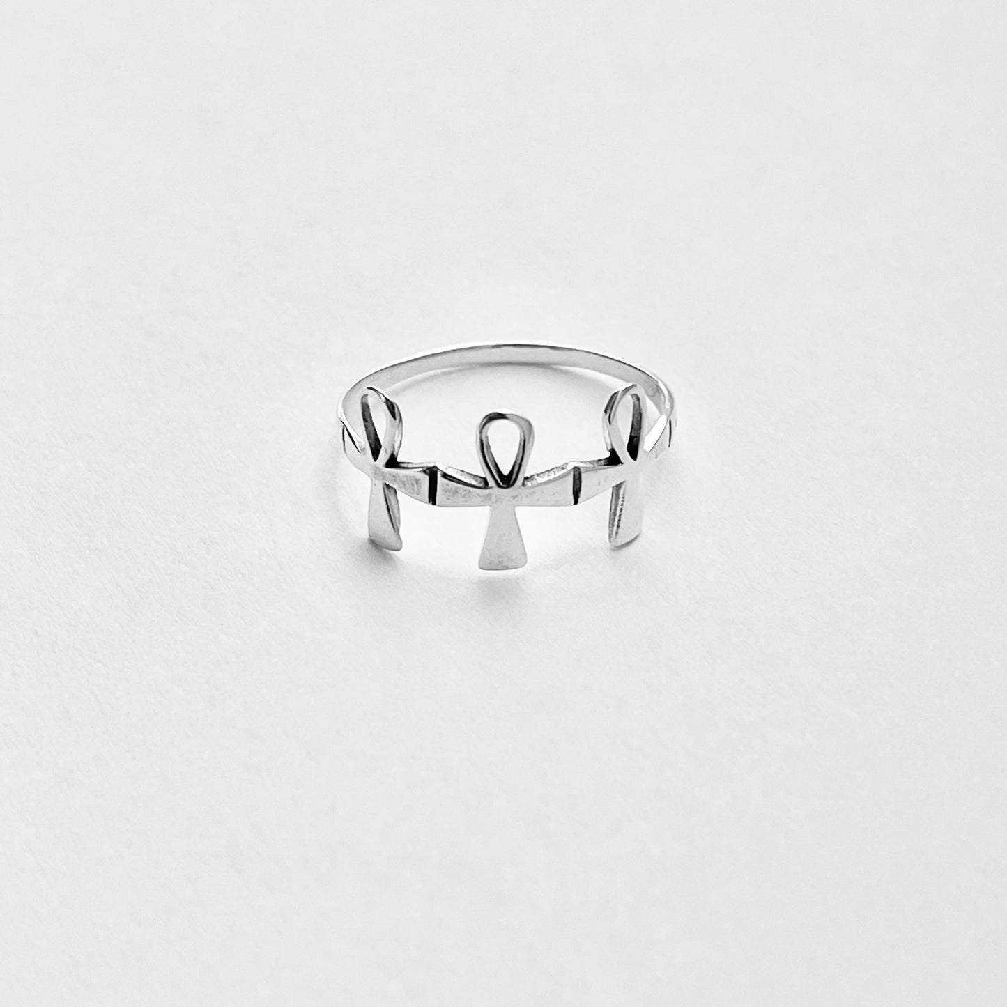 Sterling Silver Thin Delicate Triple Ankh Ring – Key of Life Dainty Cross Silver Rings