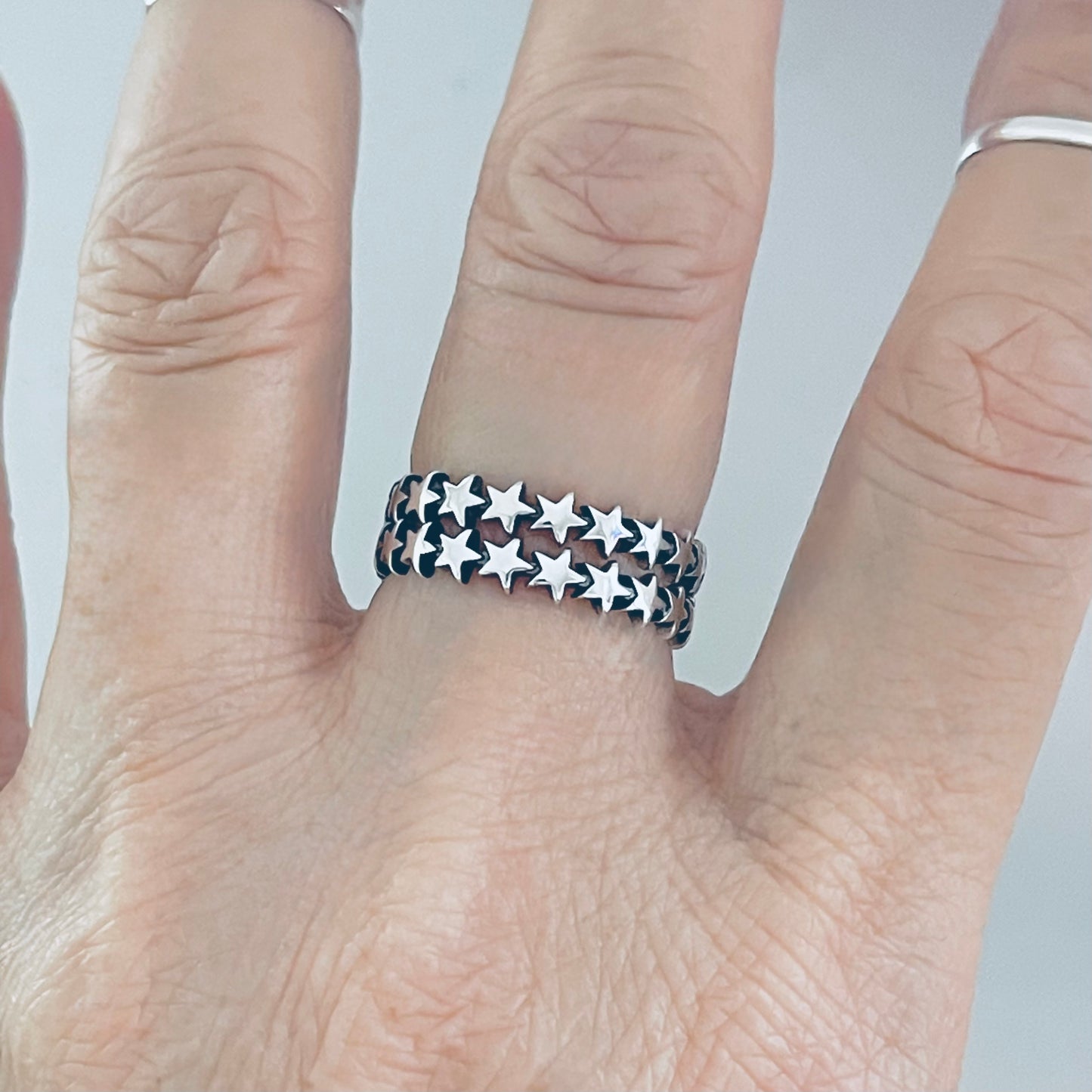 Sterling Silver Delicate Eternity Star Band Ring, Celestial Jewelry, Stackable Bands