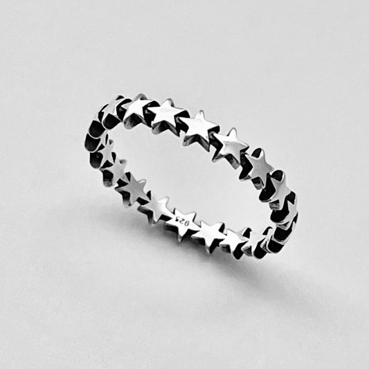 Sterling Silver Delicate Eternity Star Band Ring, Celestial Silver Rings