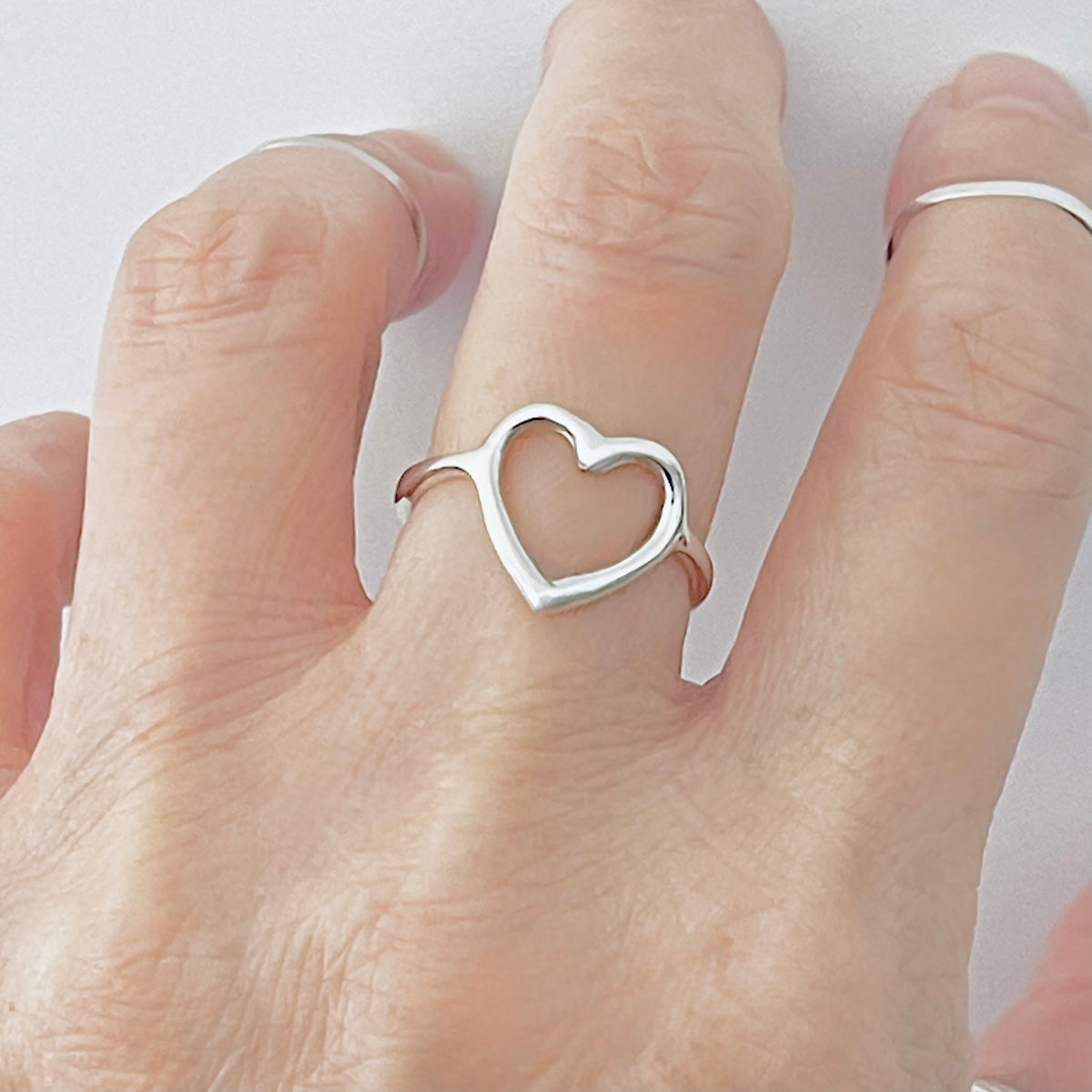 Sterling Silver Open Heart Ring – Dainty Love Statement Rings