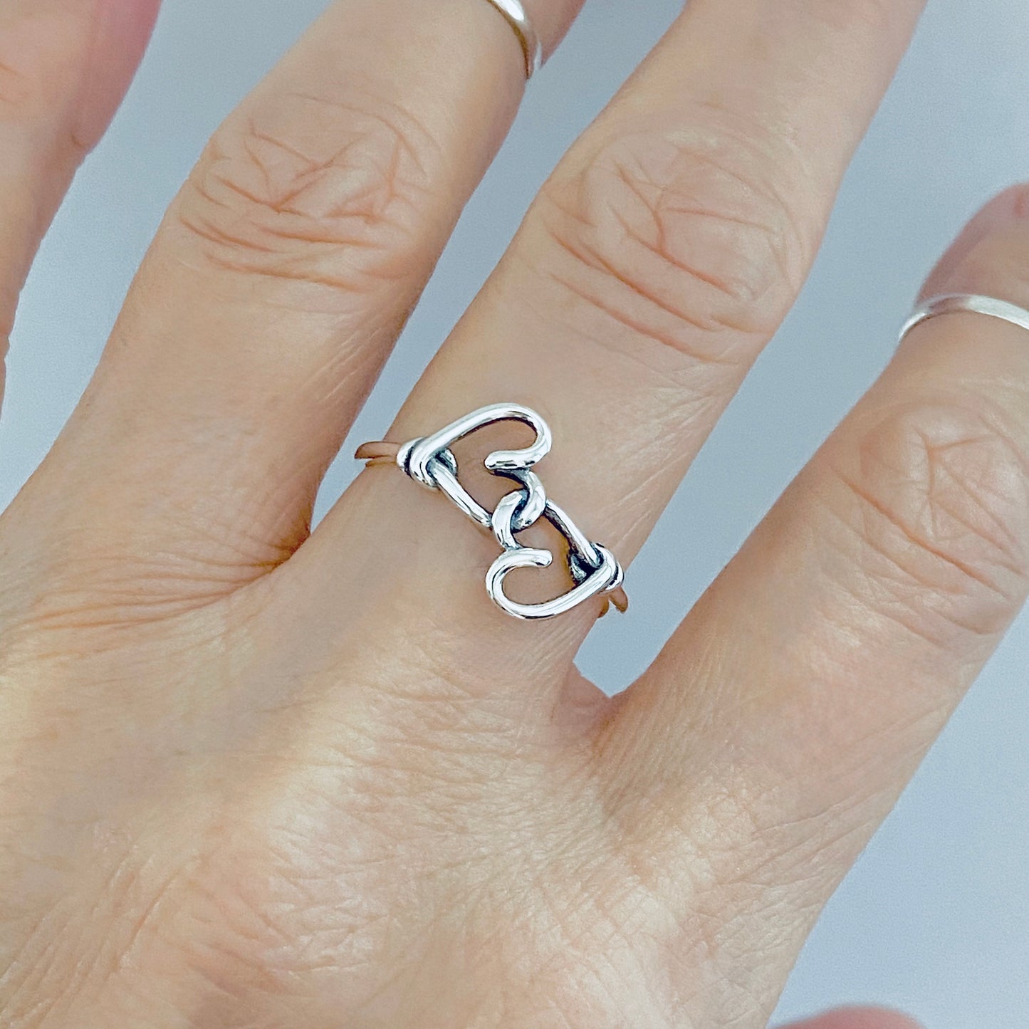 Sterling Silver Double Wire Heart Ring | Forever Connected Love, Minimalist Silver Rings