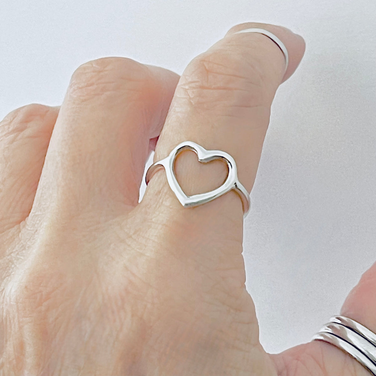 Sterling Silver Open Heart Ring – Dainty Love Statement Rings