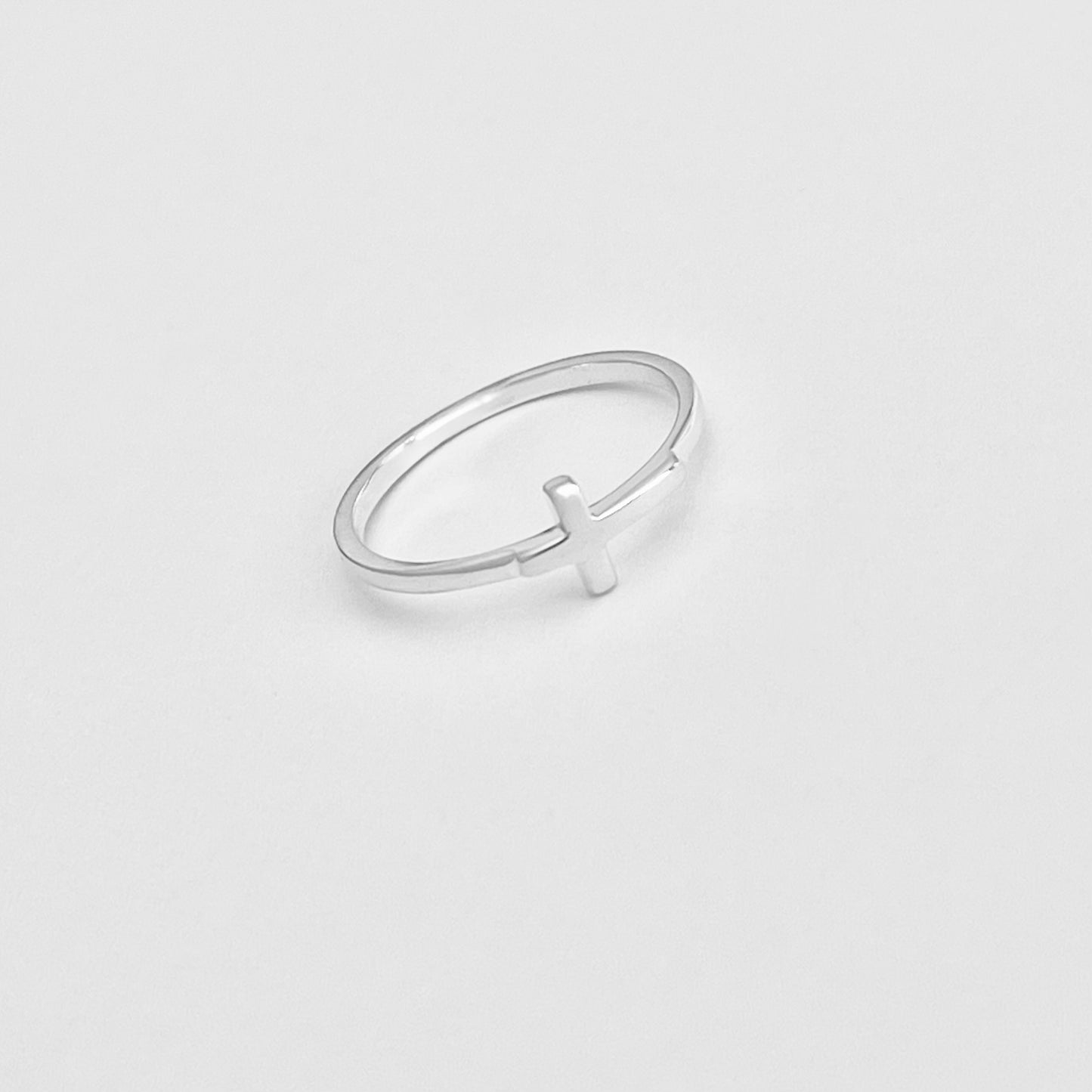 Sterling Silver Small High Polish Sideway Cross Ring, Minimalist Religious Jewelry