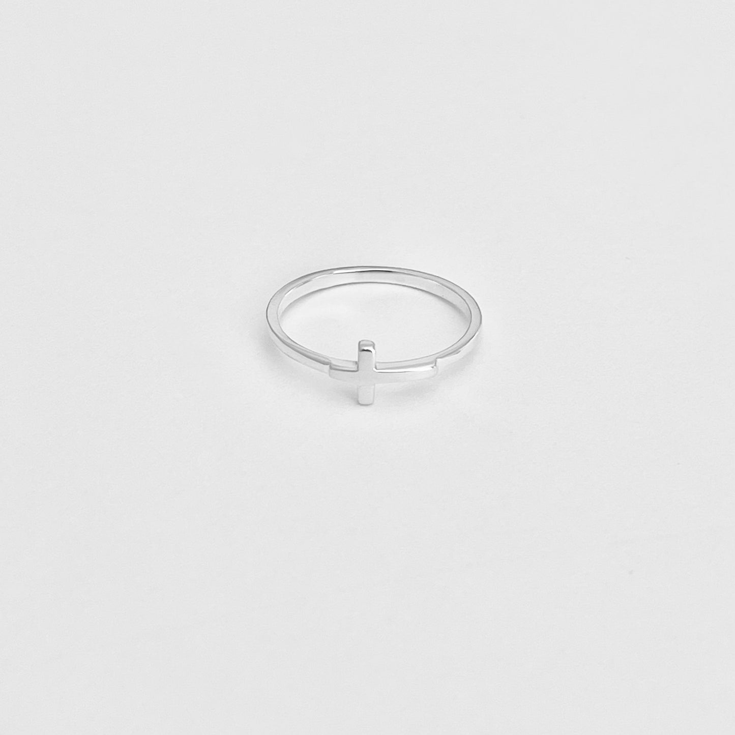 Sterling Silver Small High Polish Sideway Cross Ring, Minimalist Religious Jewelry