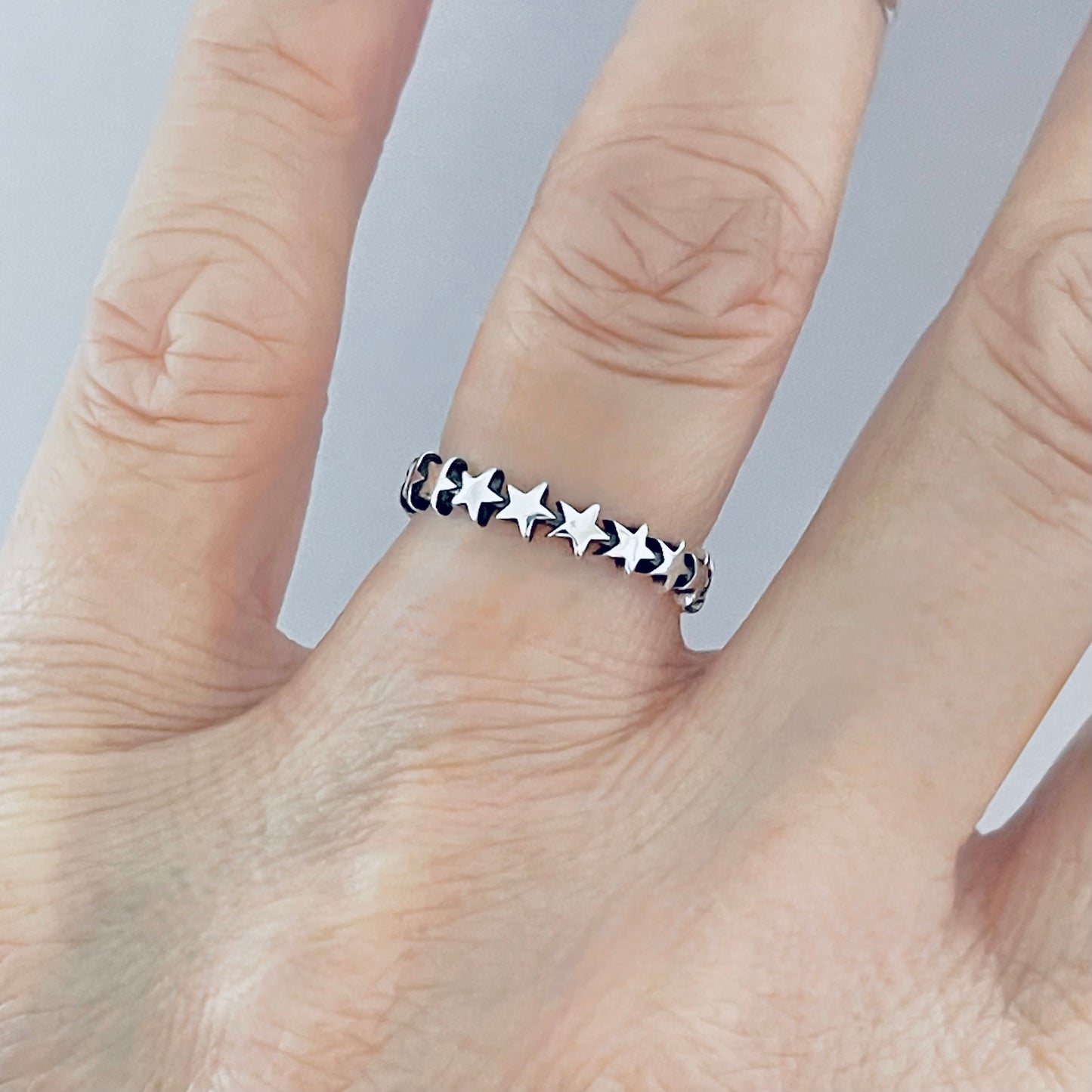 Sterling Silver Delicate Eternity Star Band Ring, Celestial Jewelry, Stackable Bands