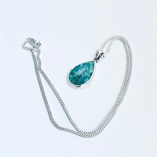 Sterling Silver Large Teardrop Turquoise Necklace | Pear Shape Stone Silver Pendant Chain